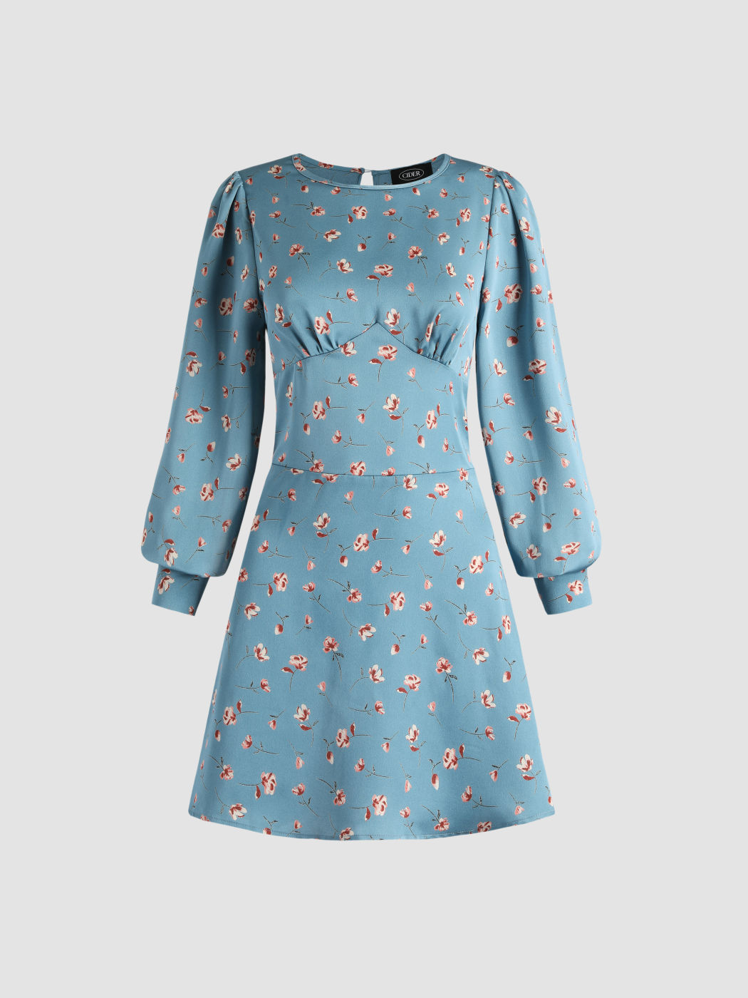 Langärmliges Kleid mit Rosendruck