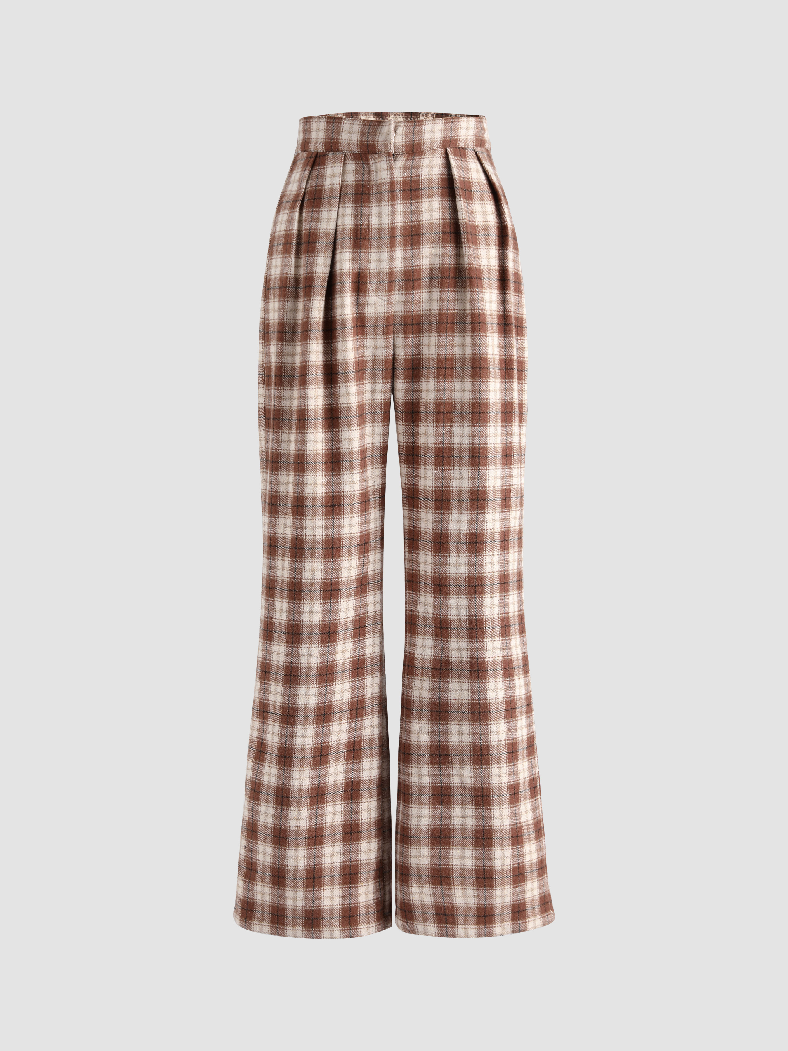 Plaid Pleated Wide Leg Pants Cider