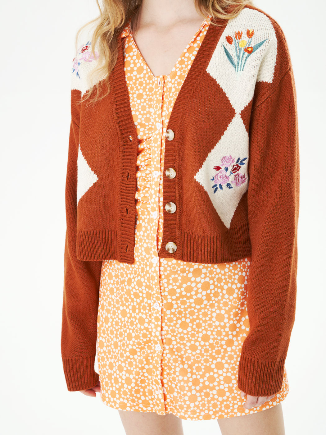 Florale Vintage-Strickjacke