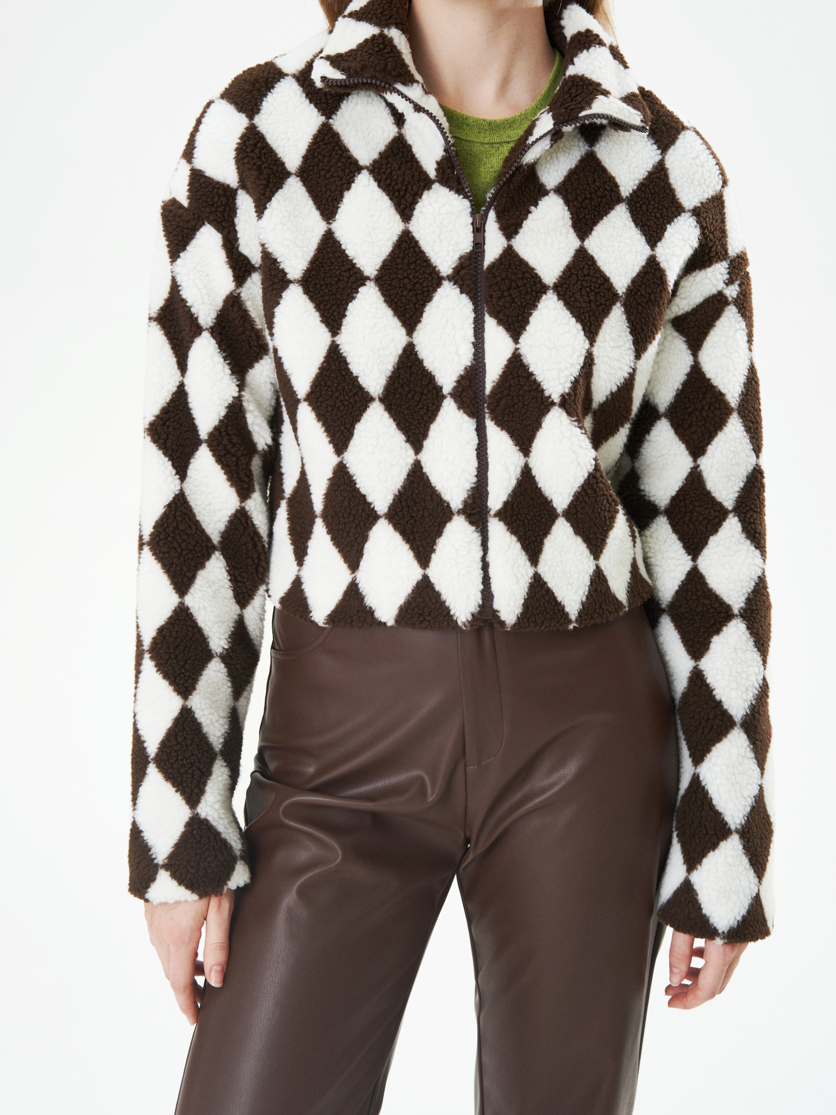 fuzzy checkered jacket