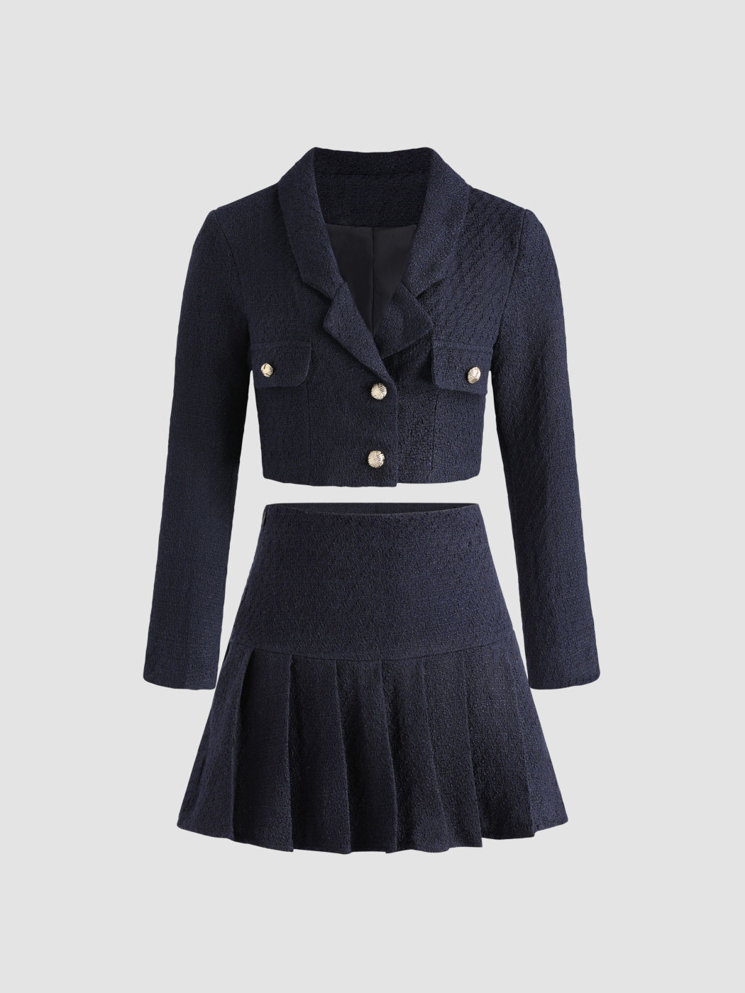  Conjunto de Chaqueta y Falda Crop Azul para Dama