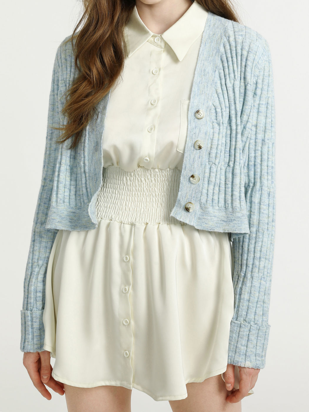 Wool-blend Blue Button Up Cardigan