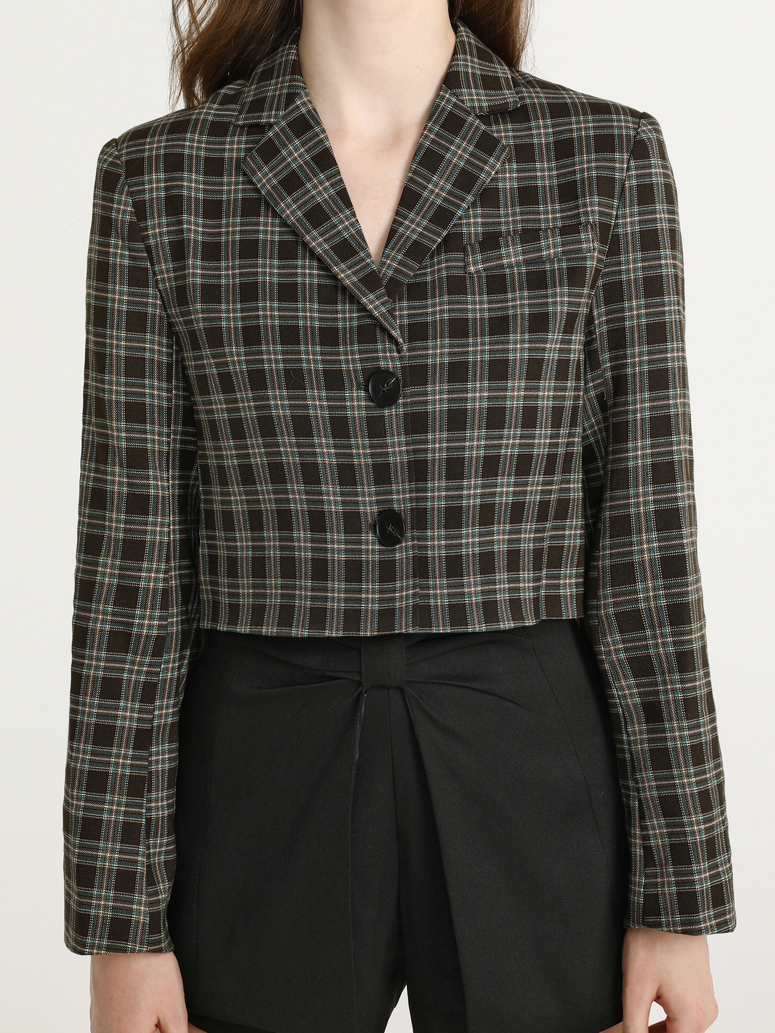 Cropped plaid store blazer