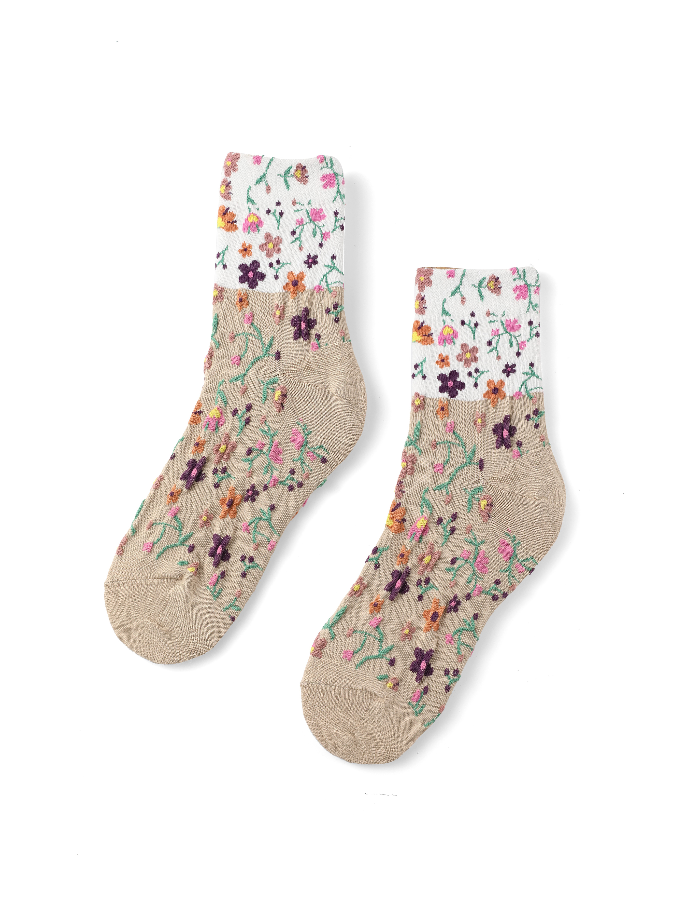 Flower Embroidery Socks - Cider