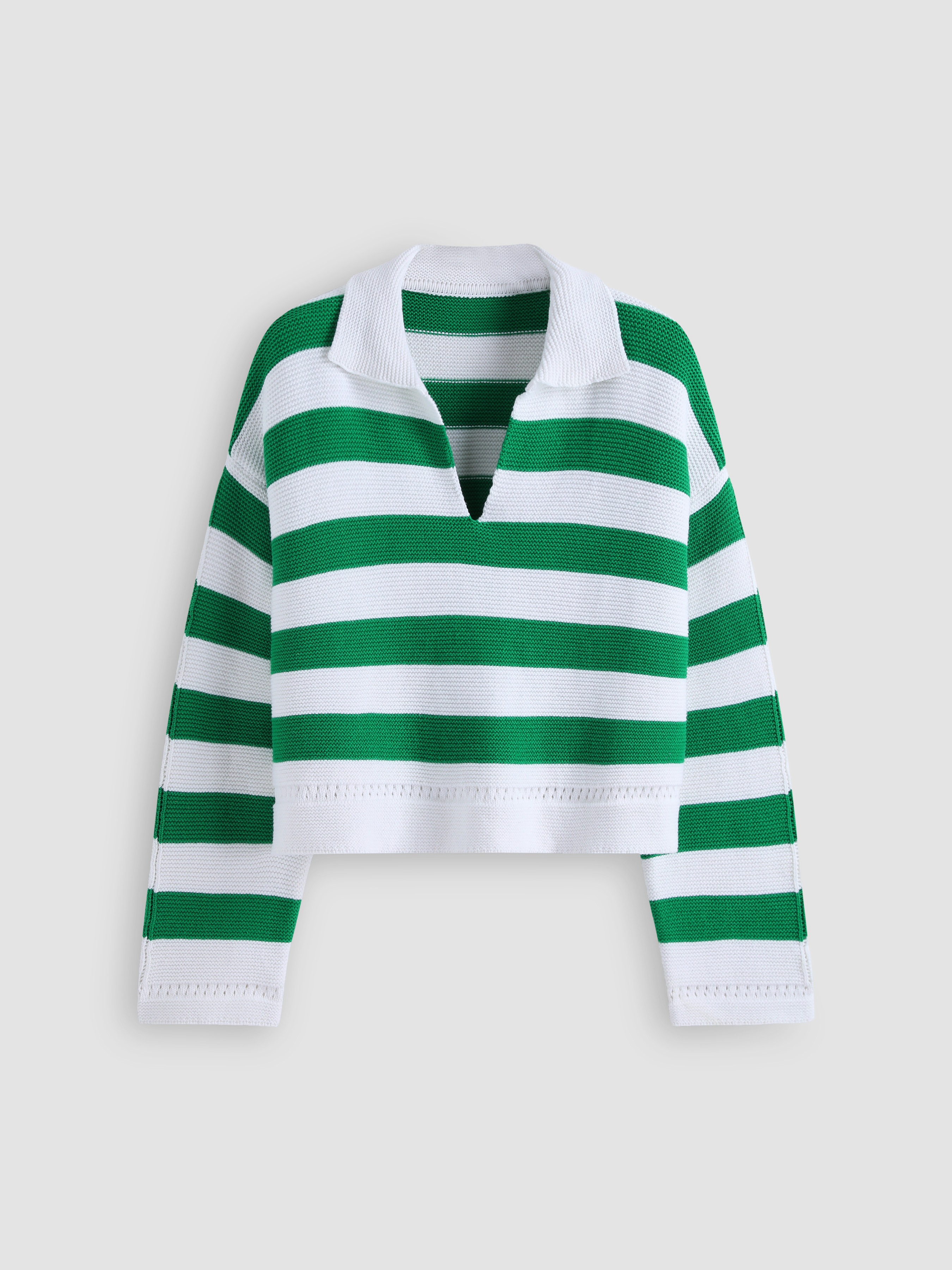Green Striped Collar Knitted Top Cider