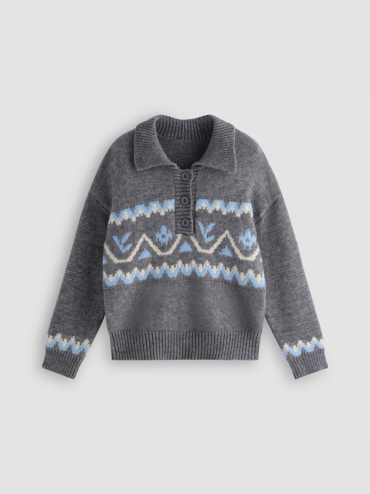 Grey Collar Striped Sweater