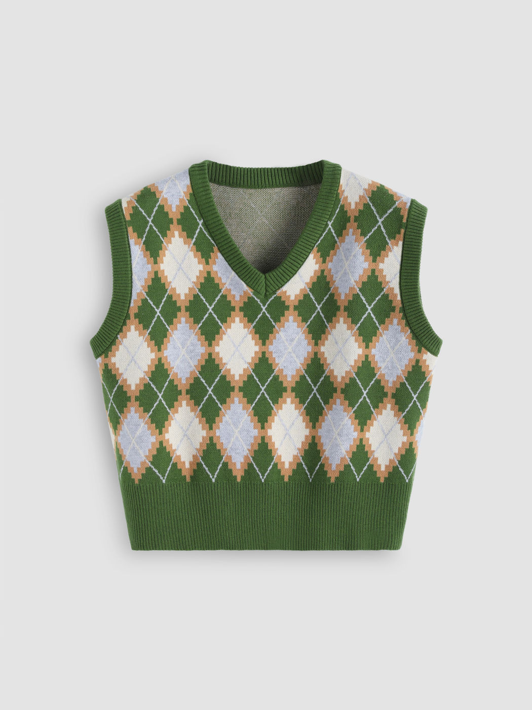 Knit V-neck Argyle Vest