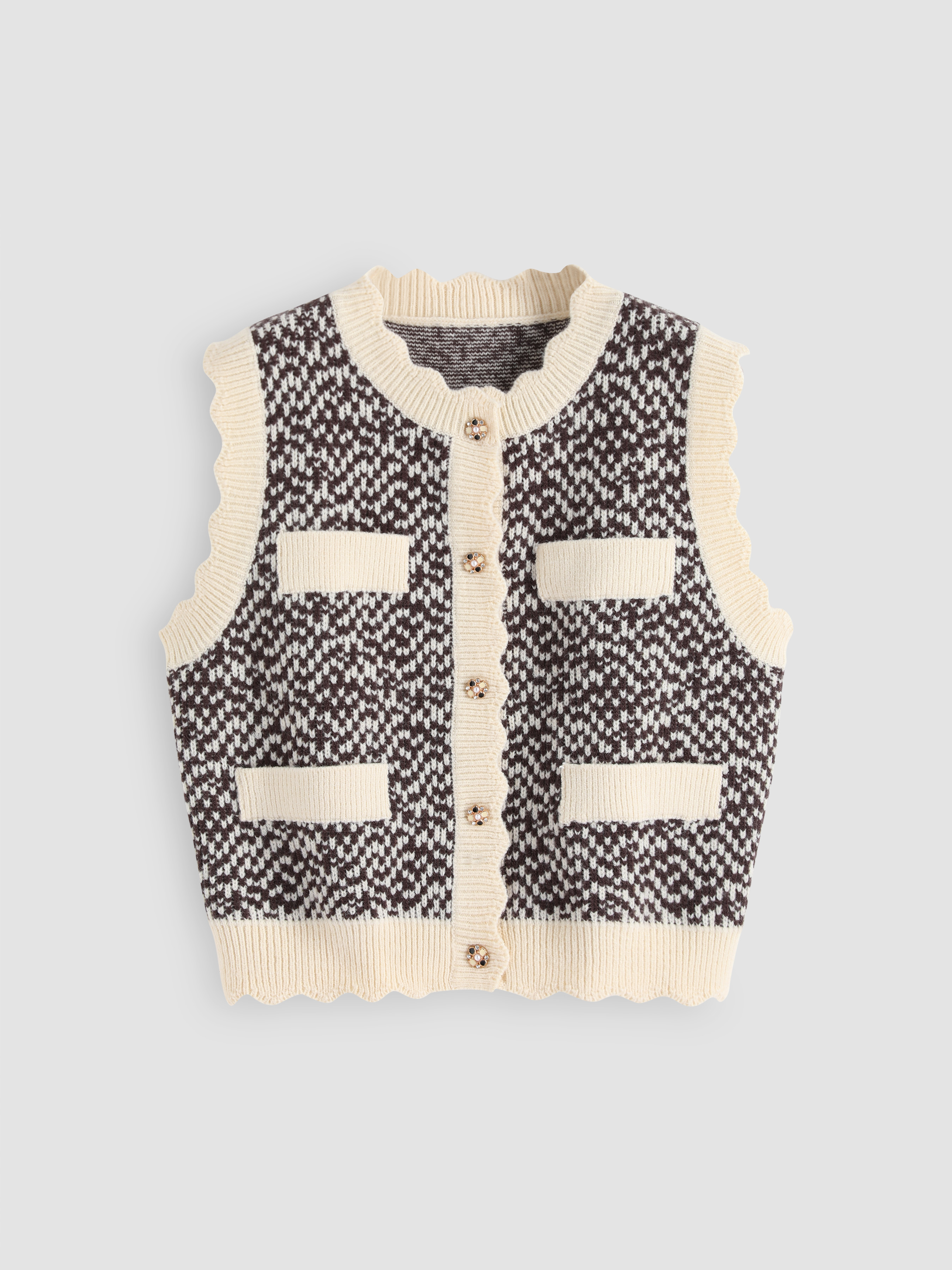 Floral Trim All Over Print Knit Vest Cider