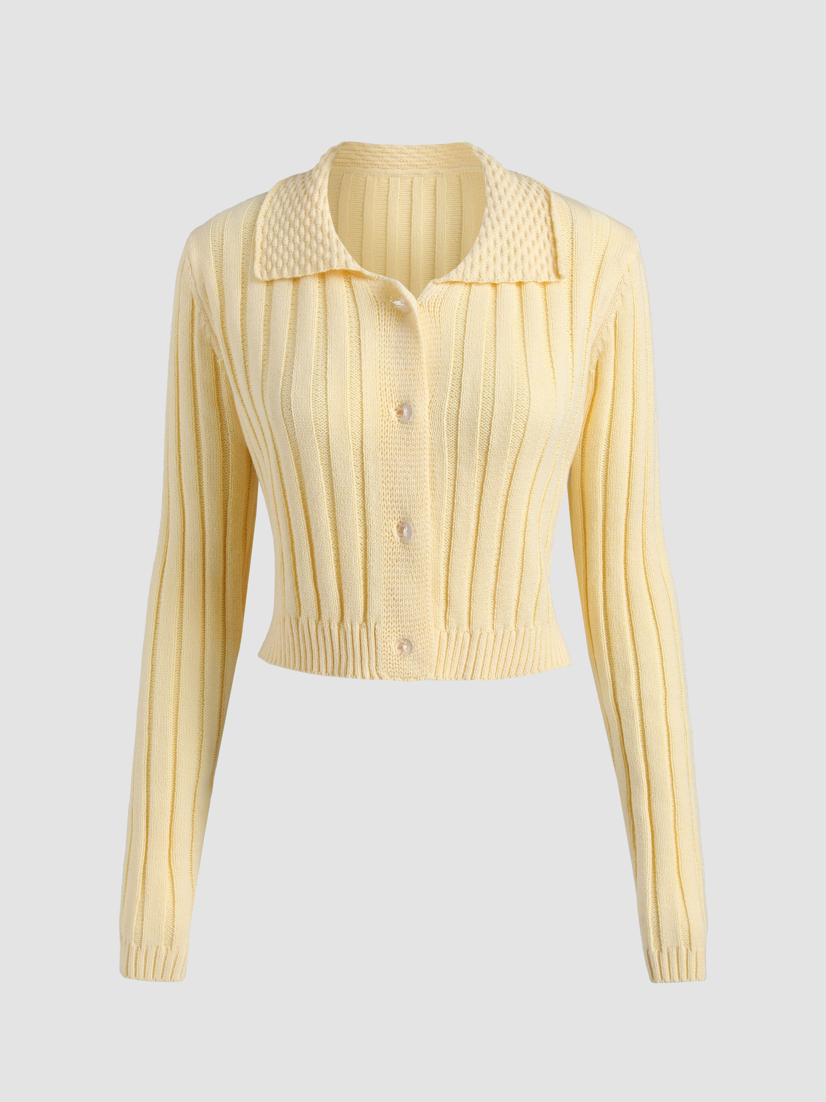 Yellow Collar Knitted Cardigan - Cider