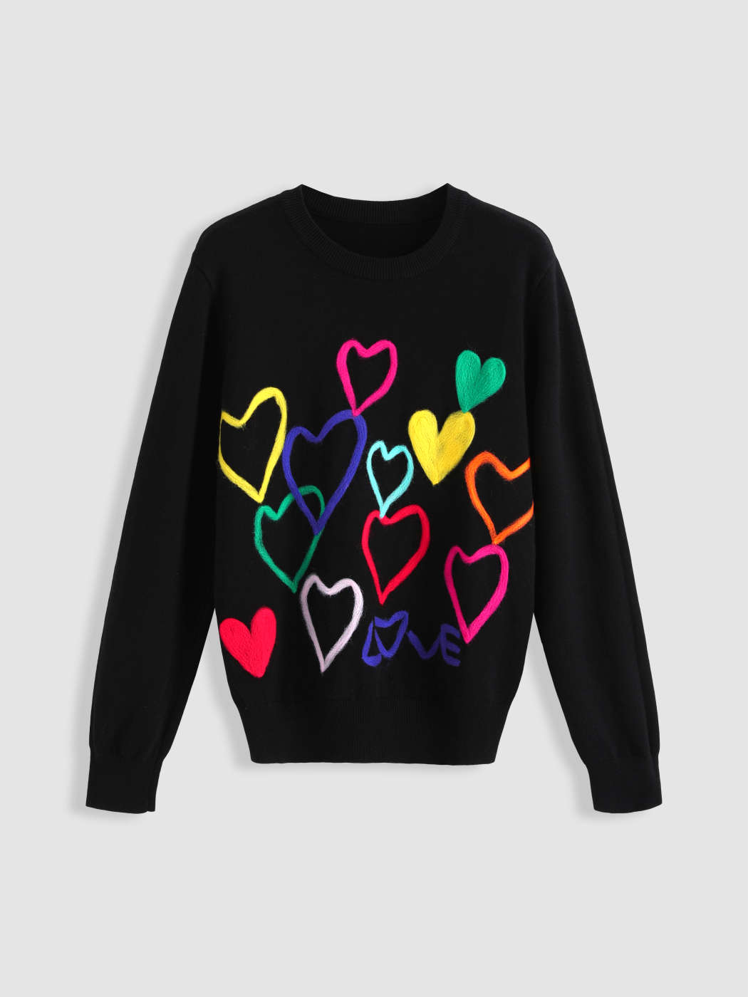 Colorful Heart Print Sweater - Cider