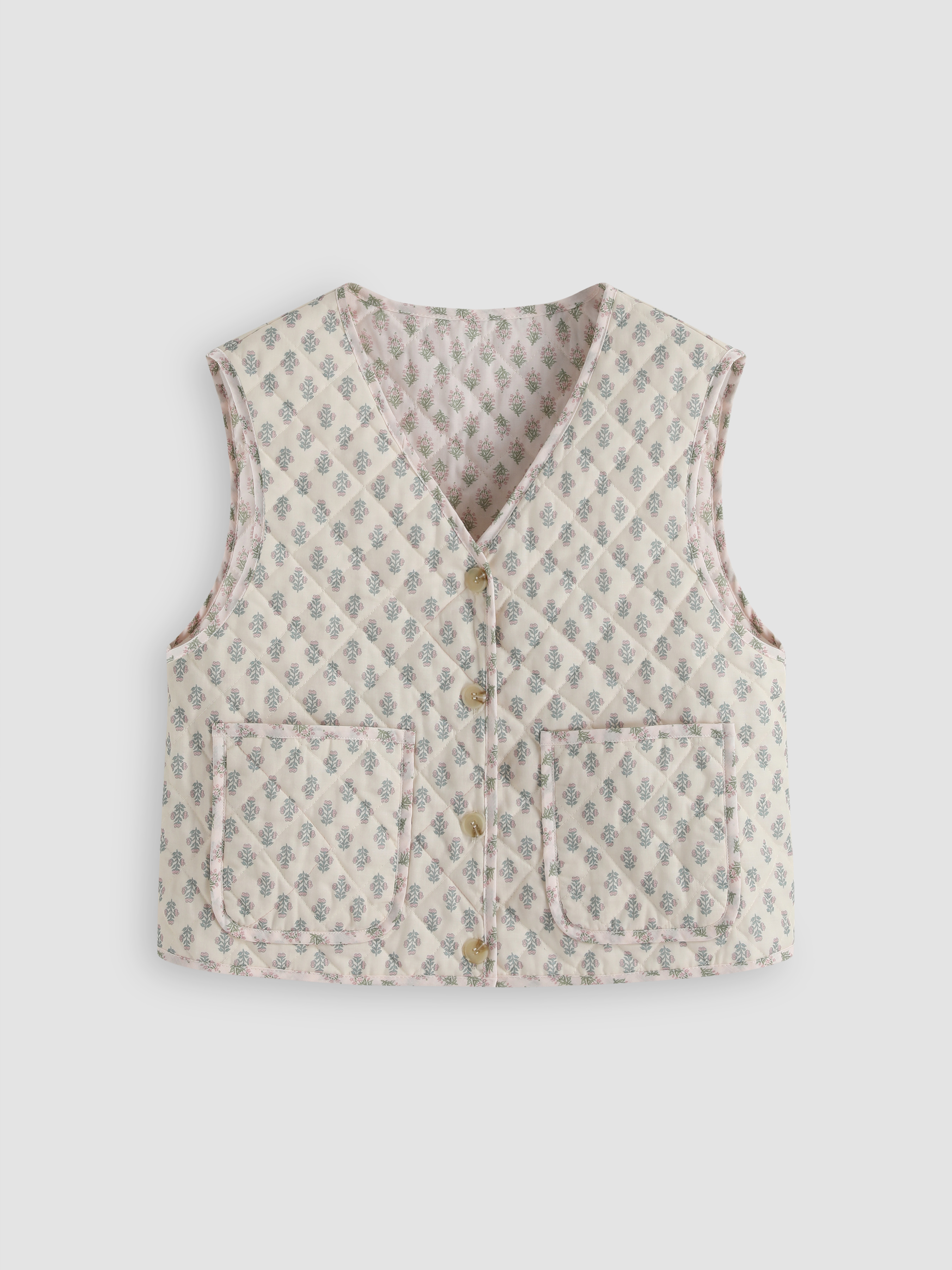 Floral Print Pocket Vest Cider