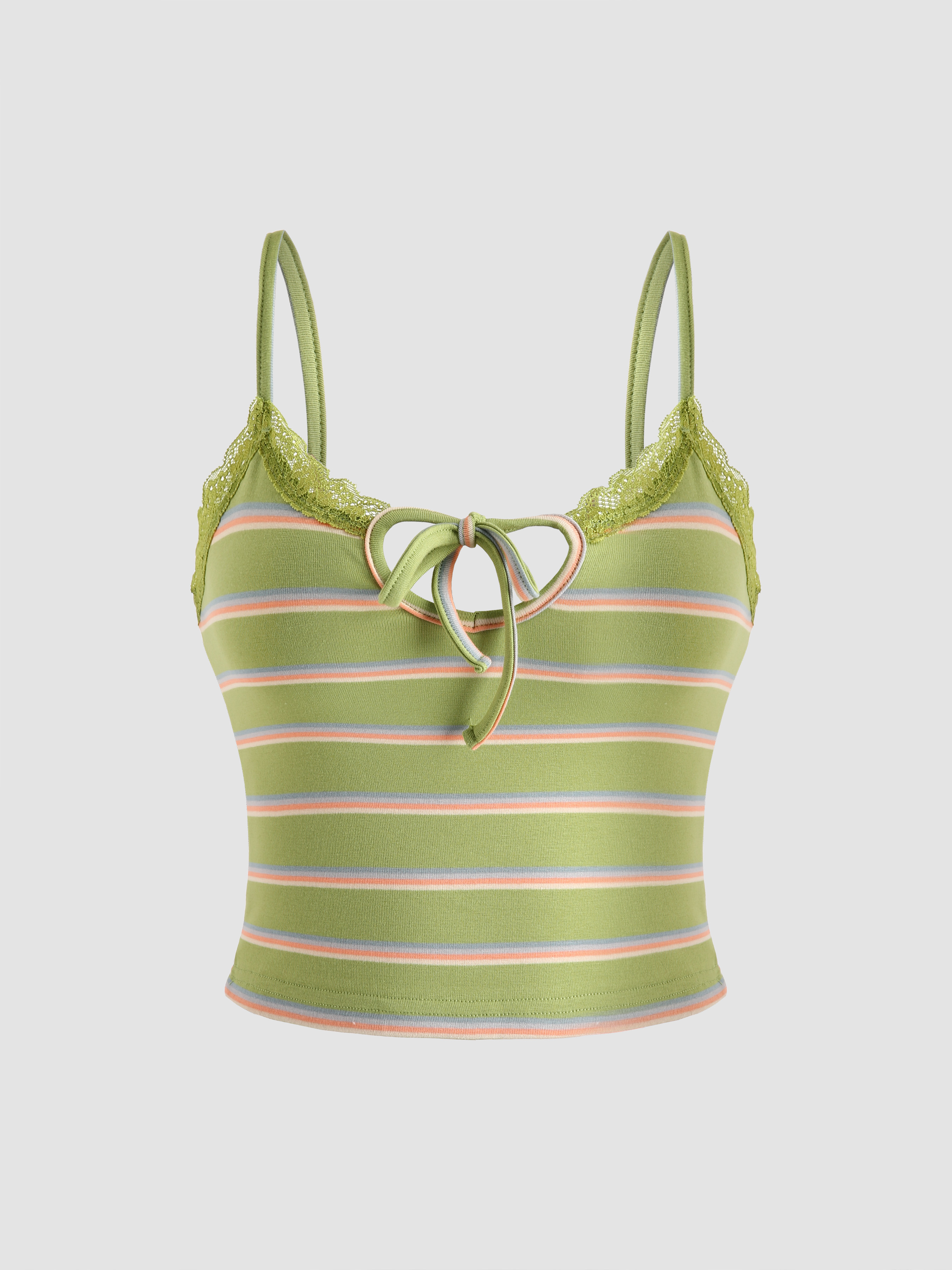 Stripe Lace Trimmed Halter Top - Cider