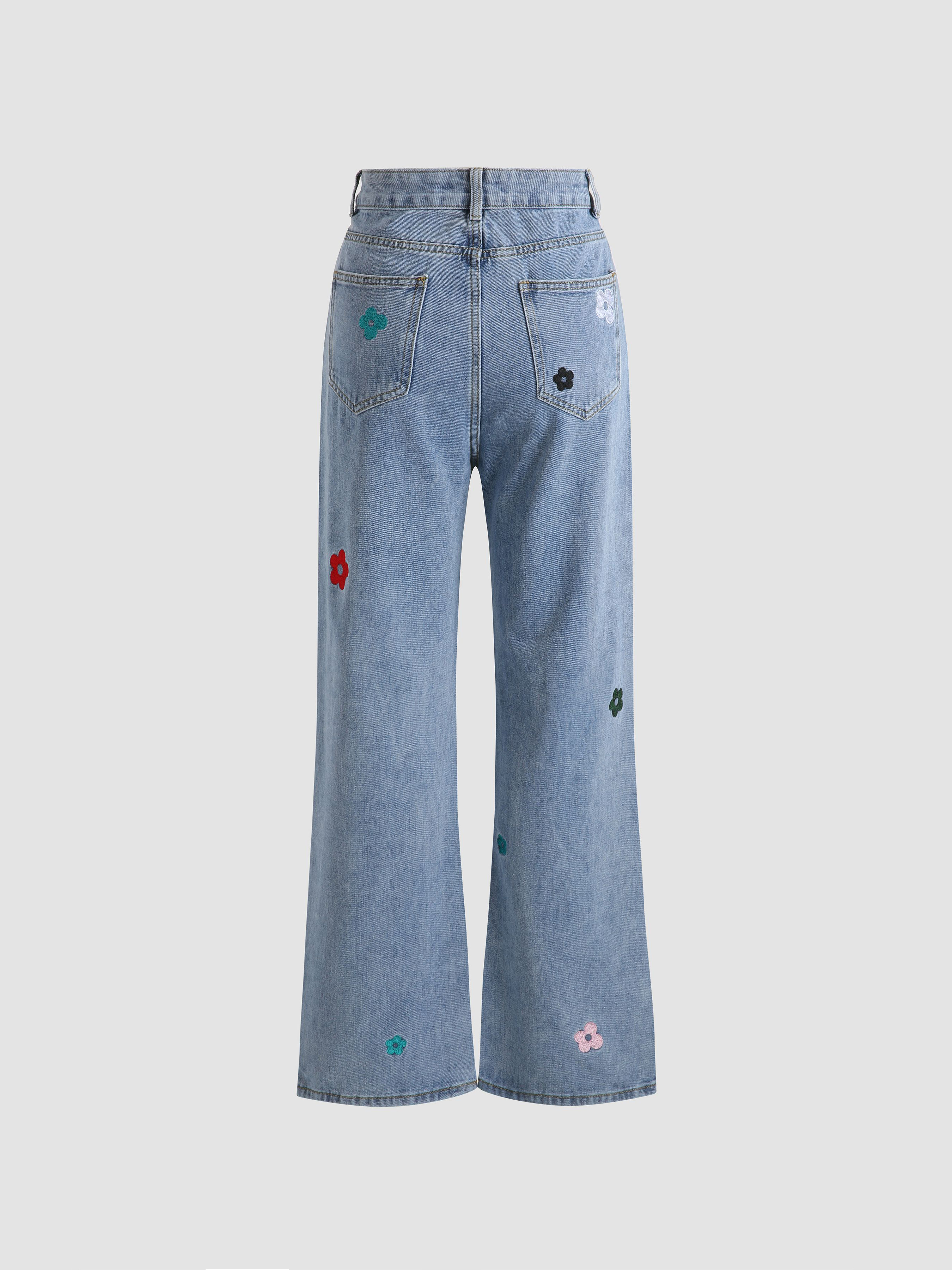 Jeans discount brodés fleurs