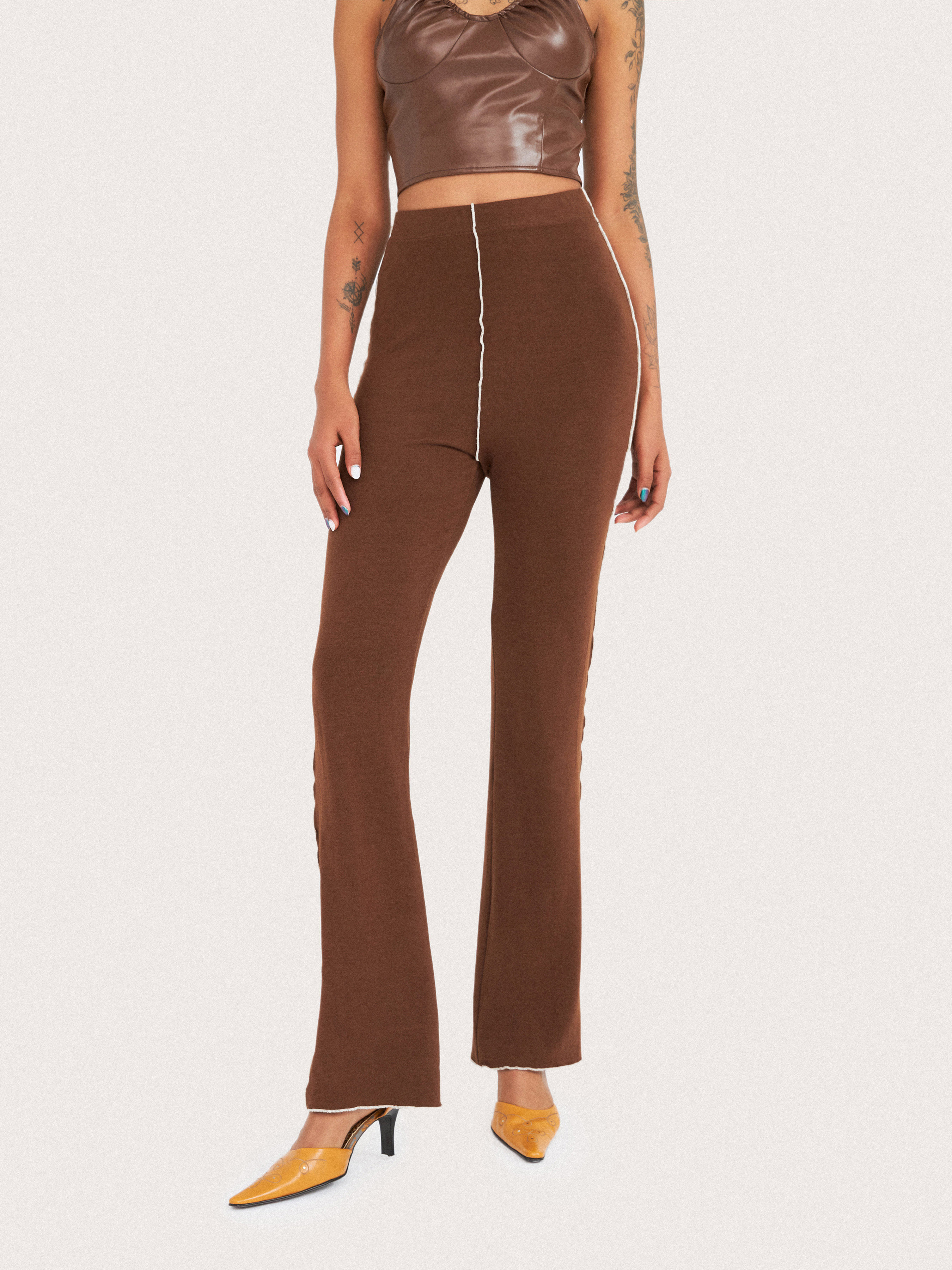 Brown Wave Trim Skinny Pants Cider