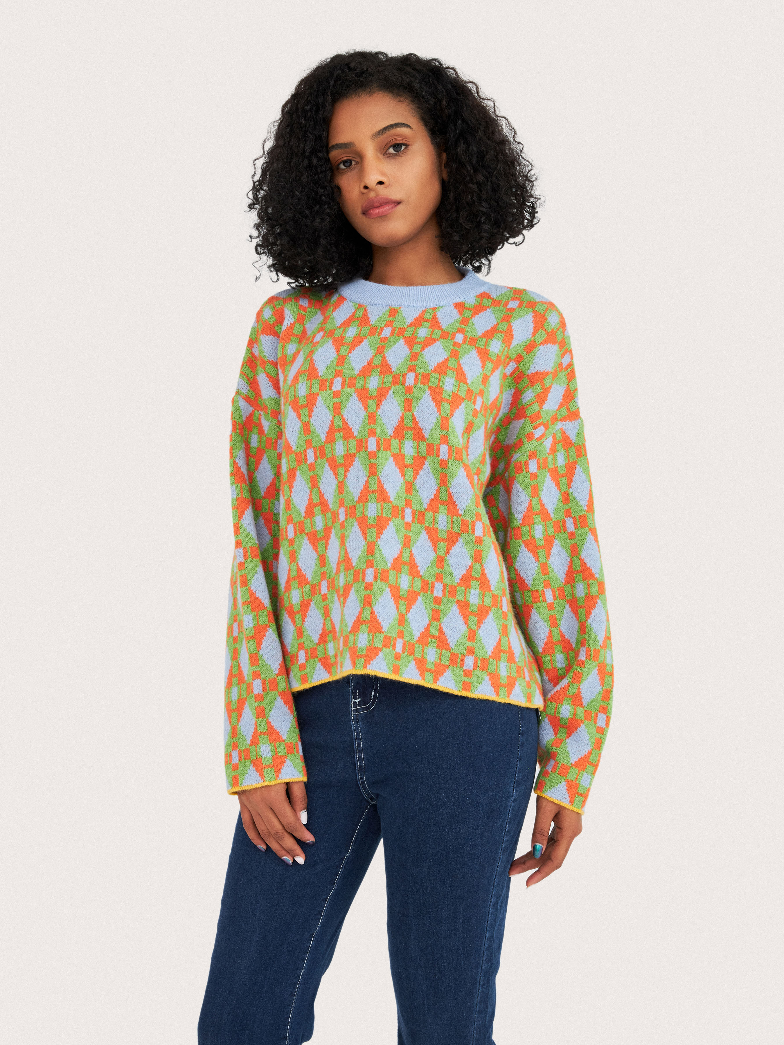 Retro Geo Pattern Sweater Cider