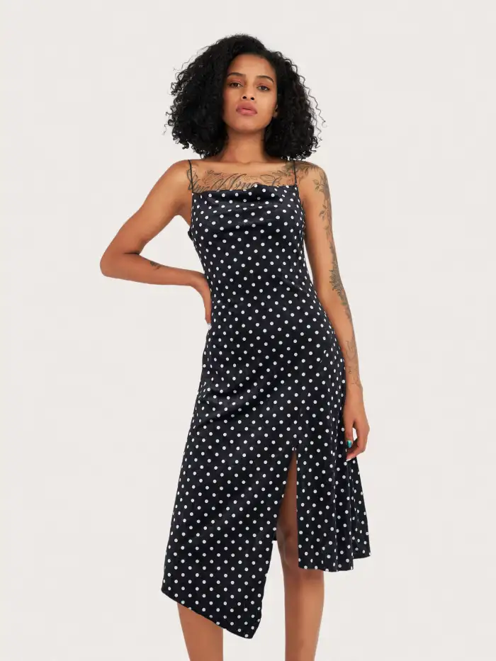 blue dress for baby girl Black polka dot grunge dress 90s lace up dress polkadot mini dress festival  dress M main image 0