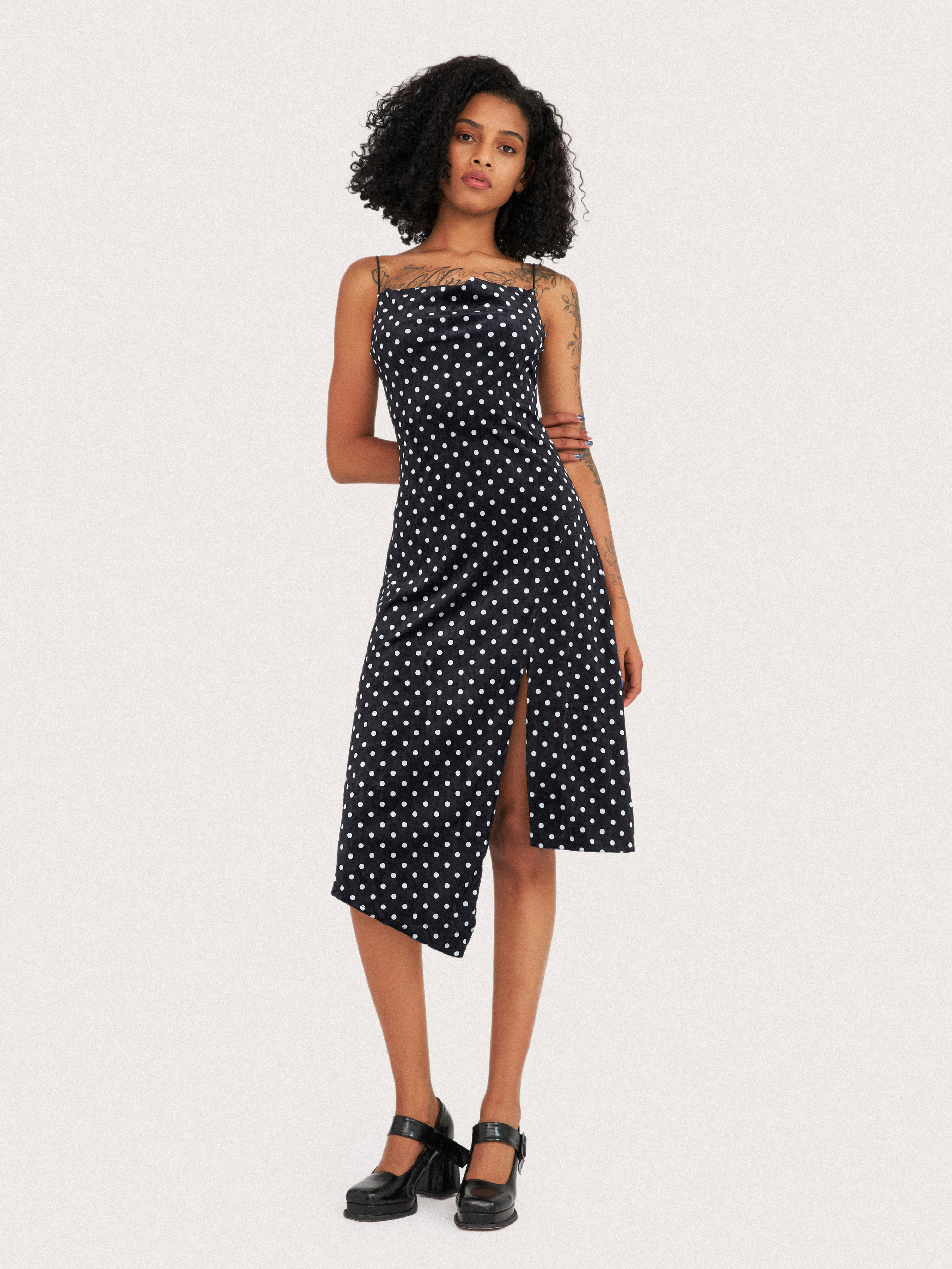 Warehouse mixed polka dot midi clearance dress