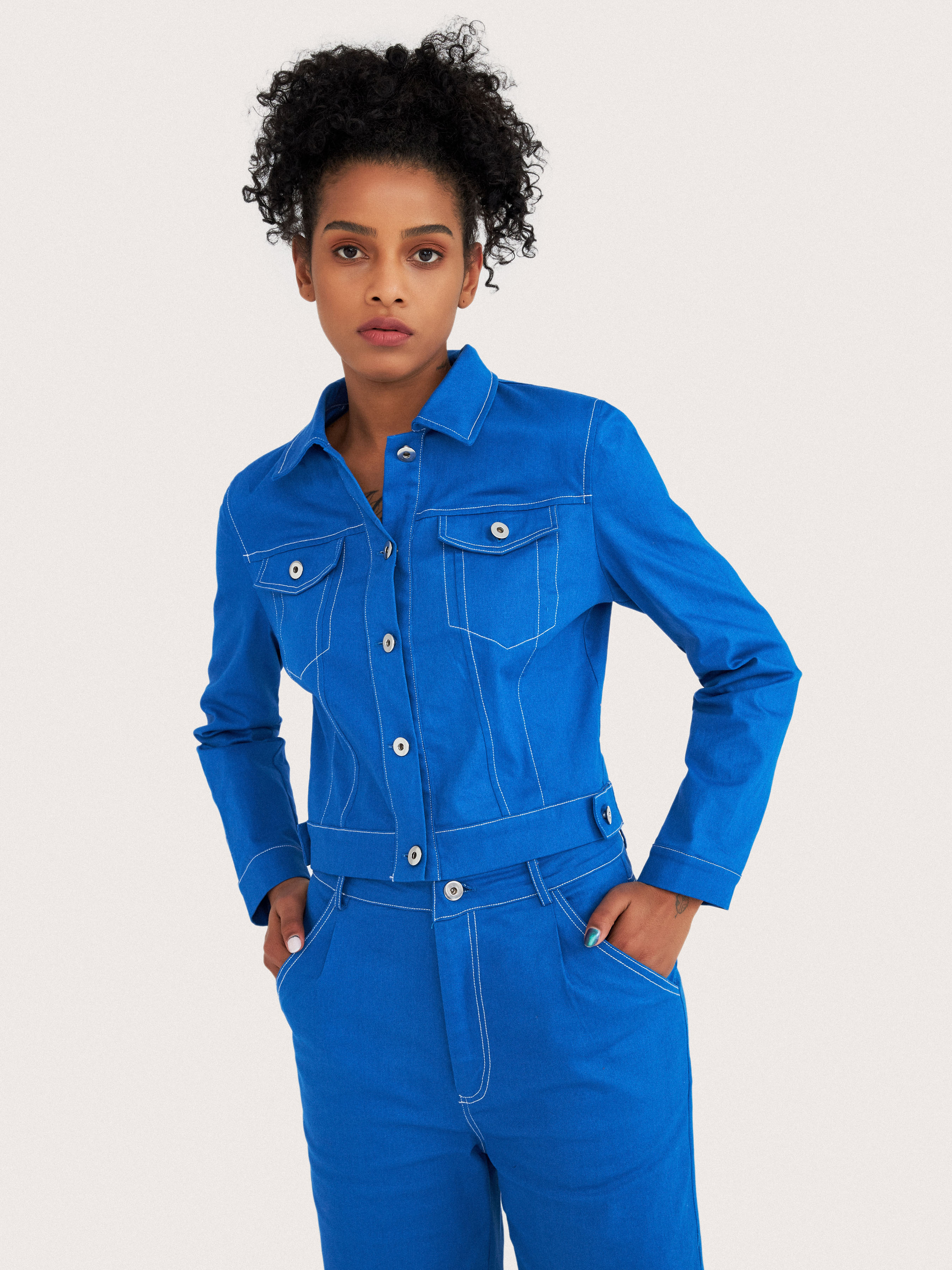 Blue Button Up Jacket For Picnic Outdoor