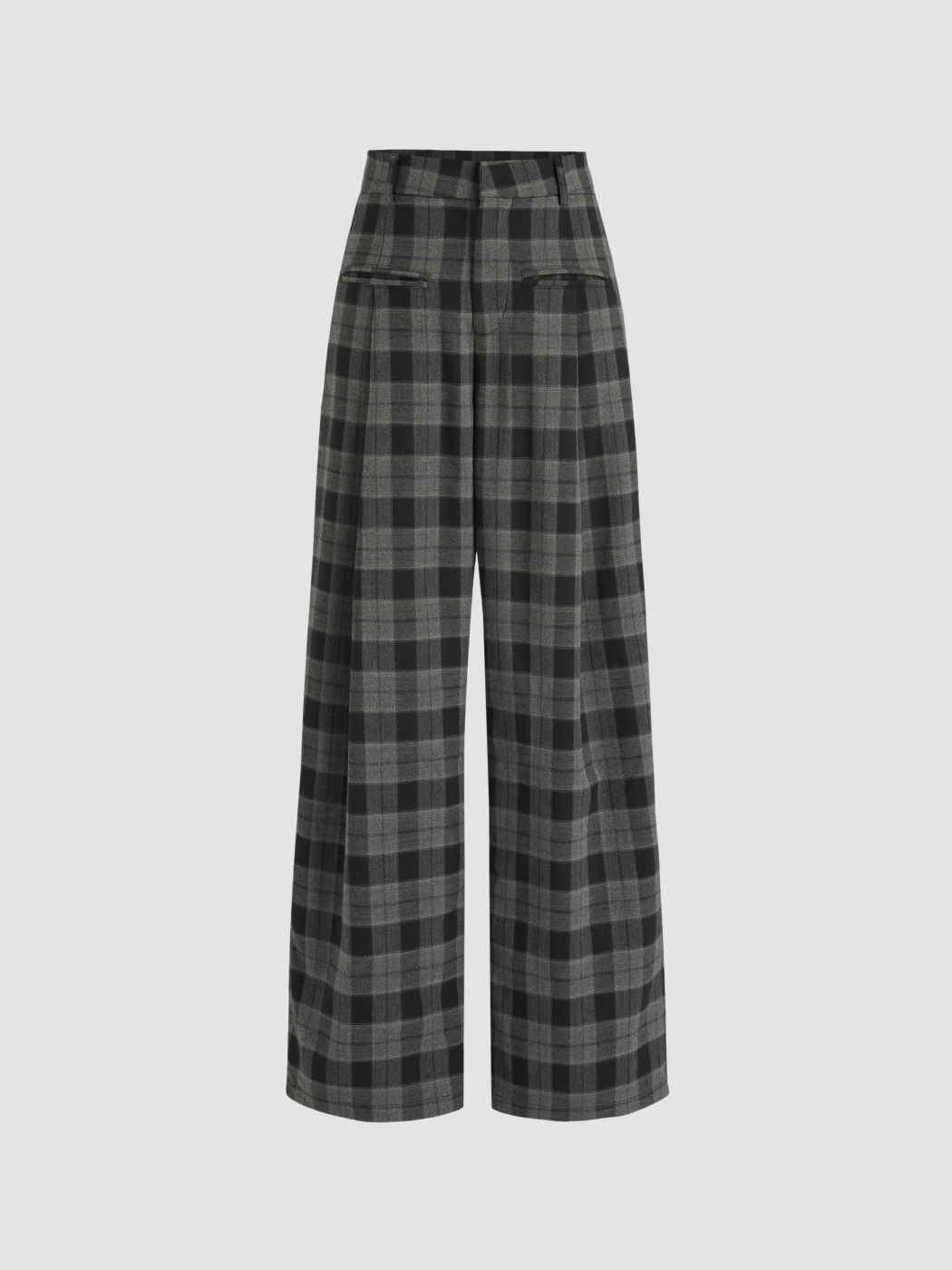 Check Pattern Wide Leg Trousers - Cider
