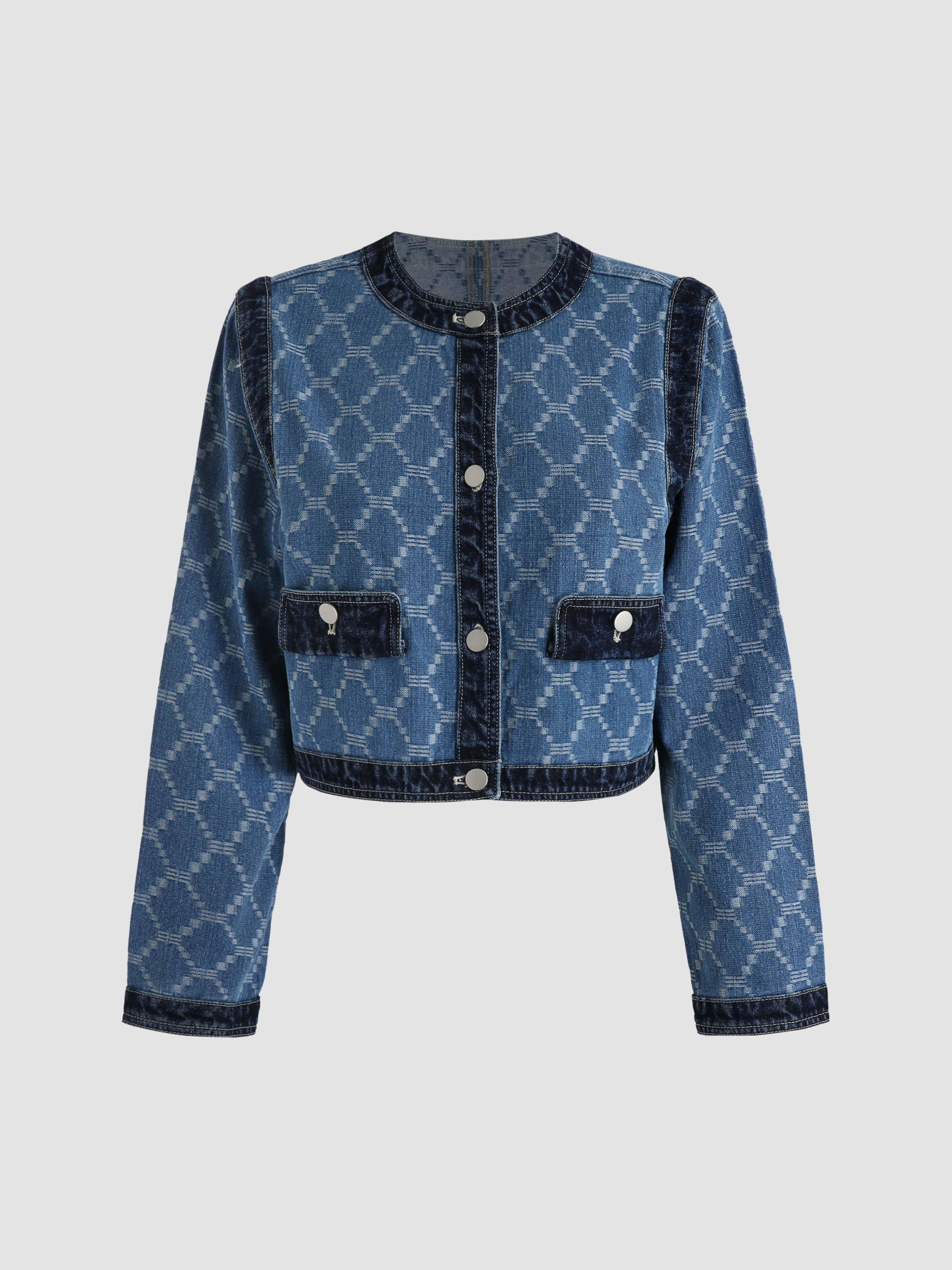 Denim Retro Print Cropped Jacket Cider
