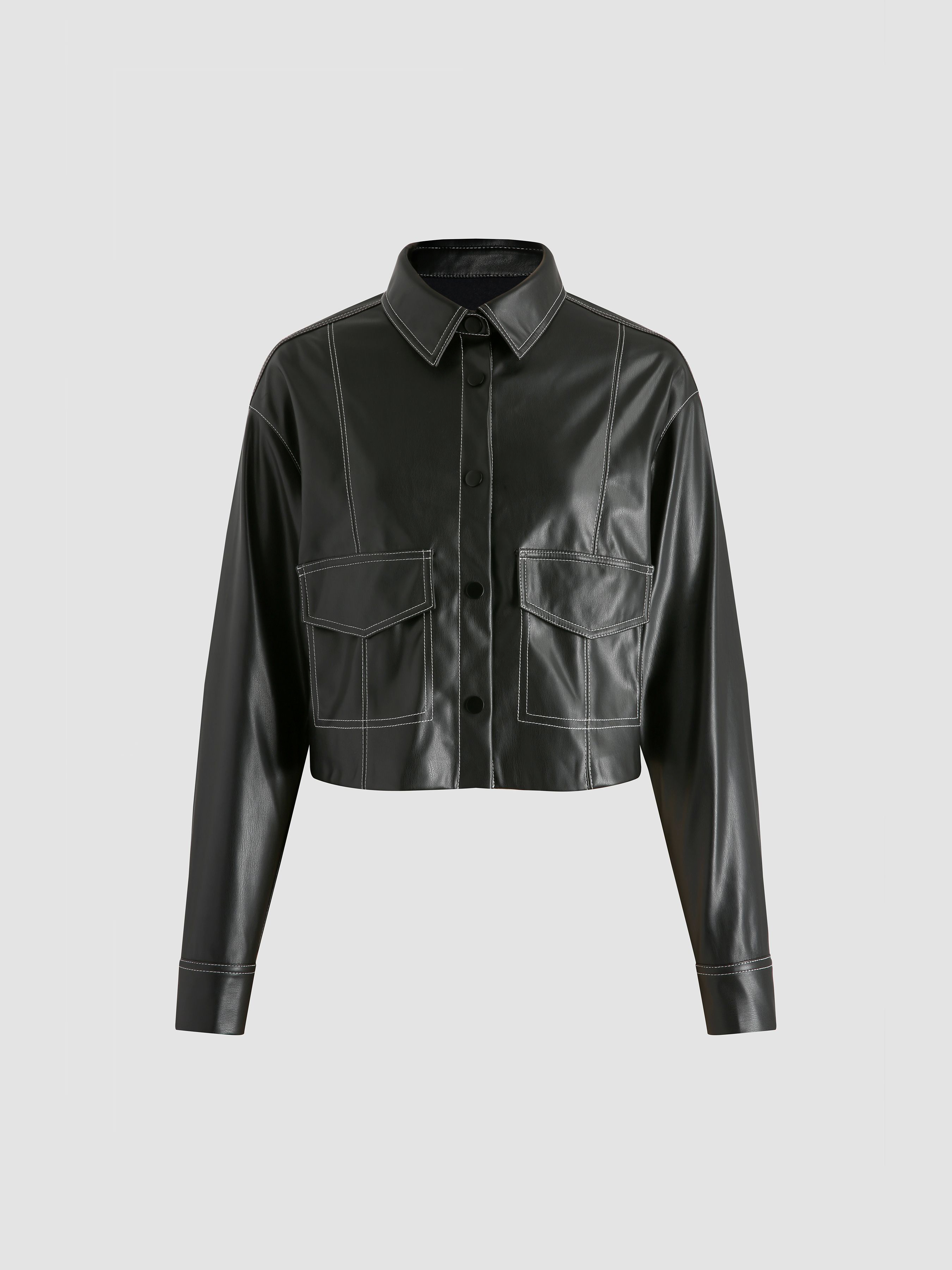 Stitching Faux Leather Jacket - Cider