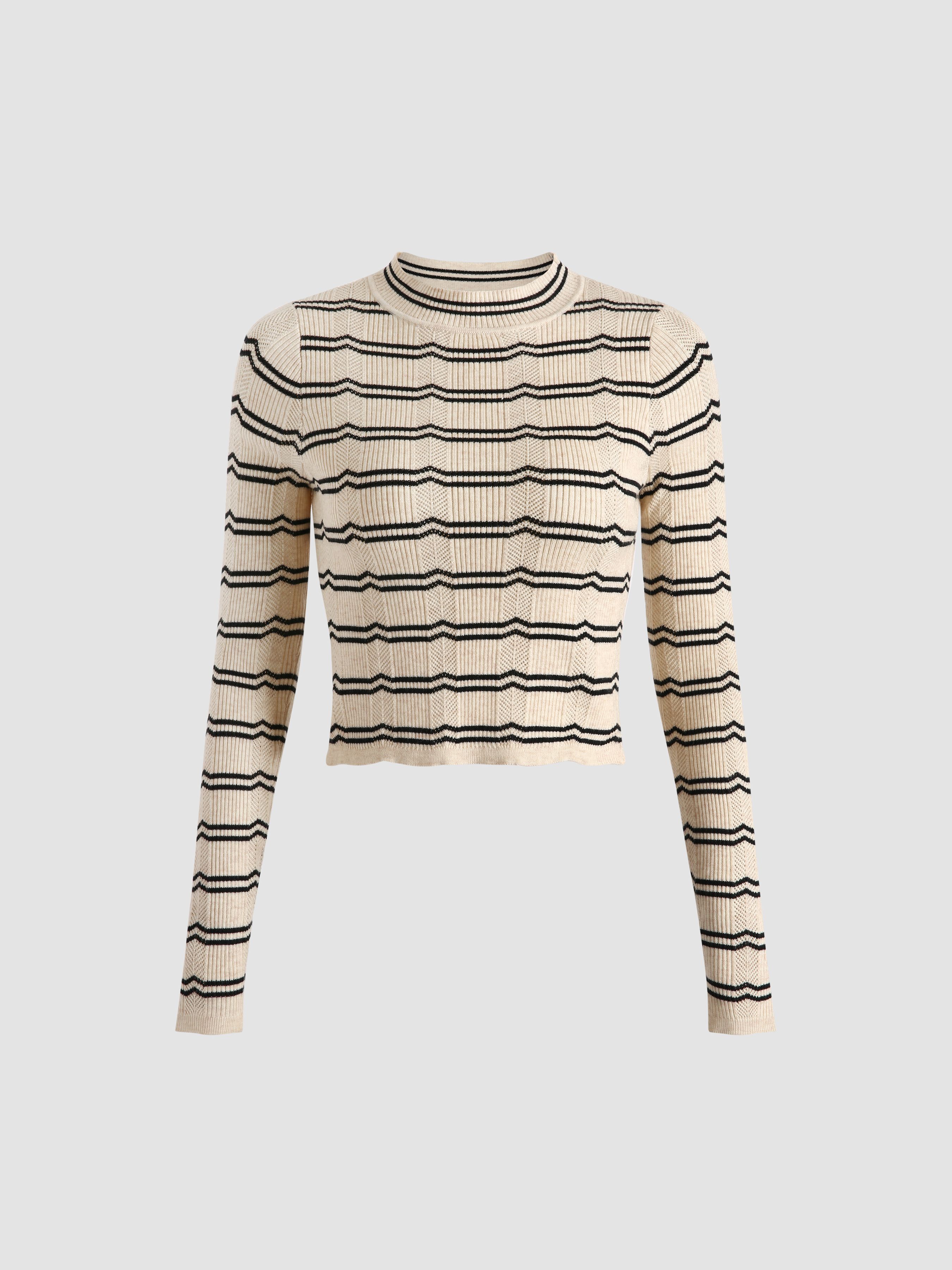 Striped Knitted Crop Top - Cider