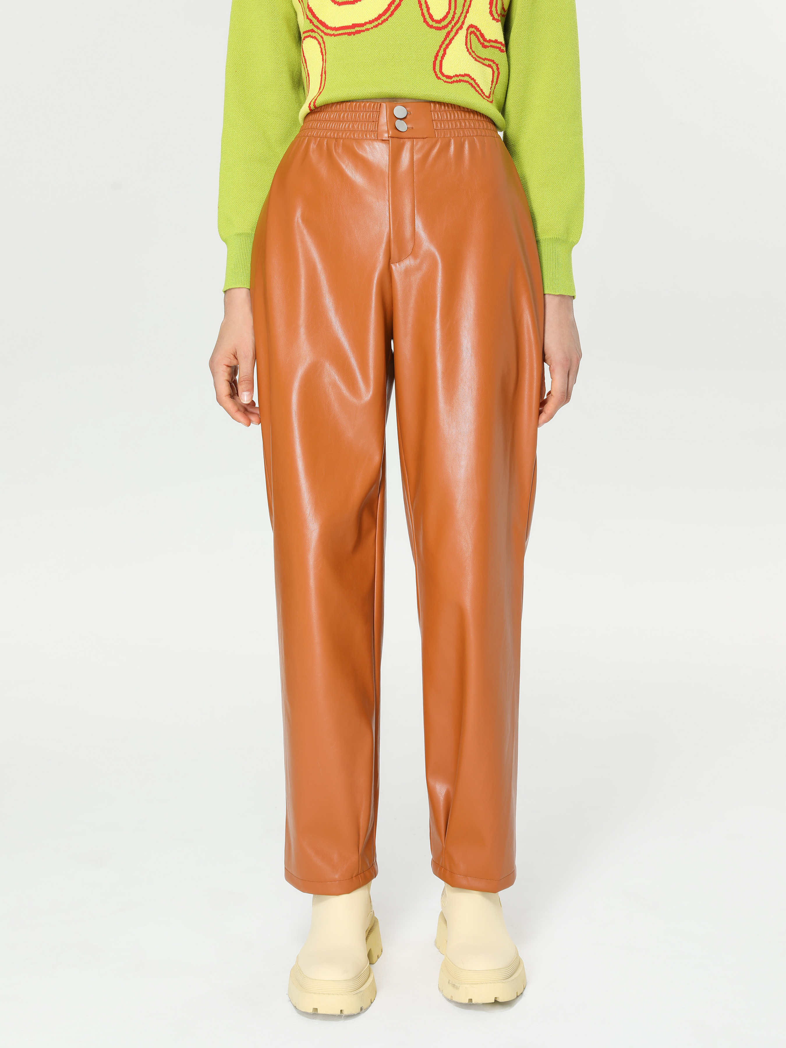 Essential Tan Faux Leather Trousers Cider