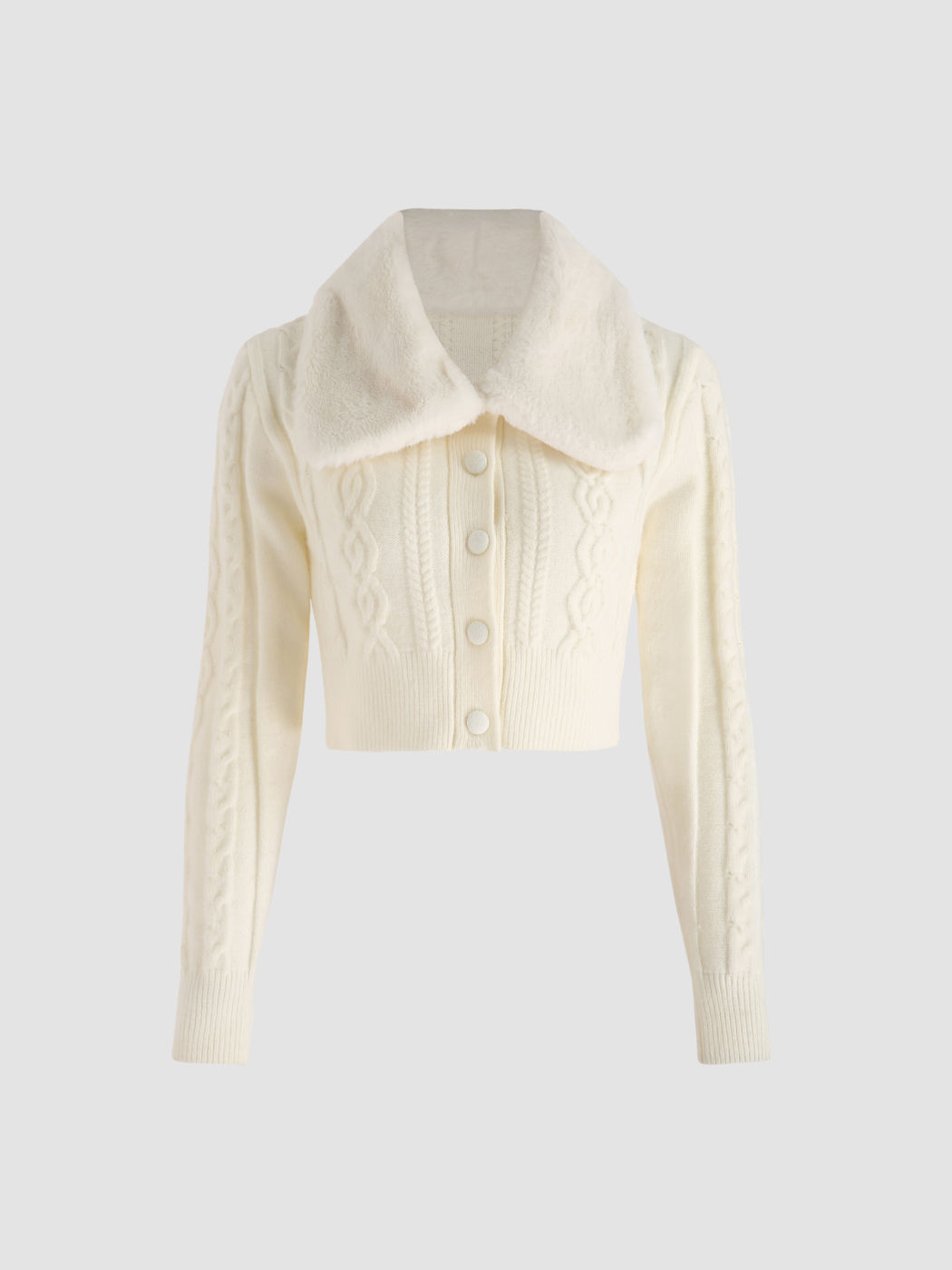 Romantische Zopfstrick Crop Jacke