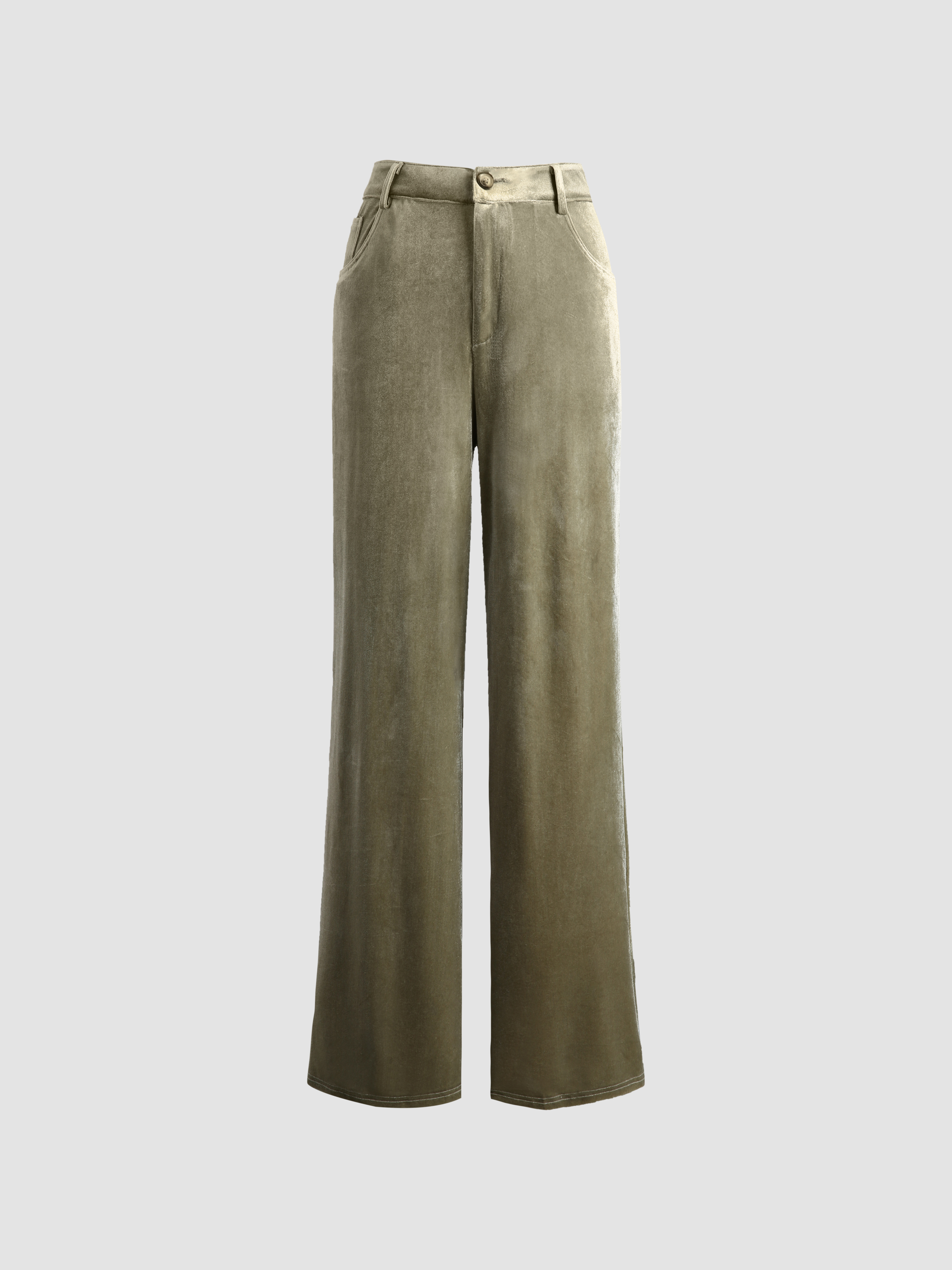 Pale Green Velvet Wide Leg Trousers - Cider