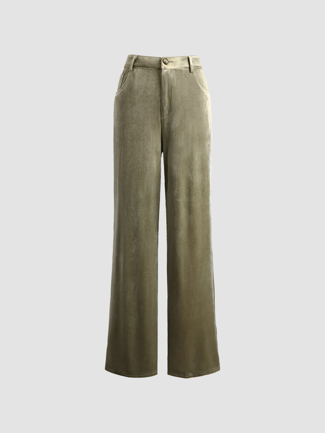 Pale Green Velvet Wide Leg Trousers
