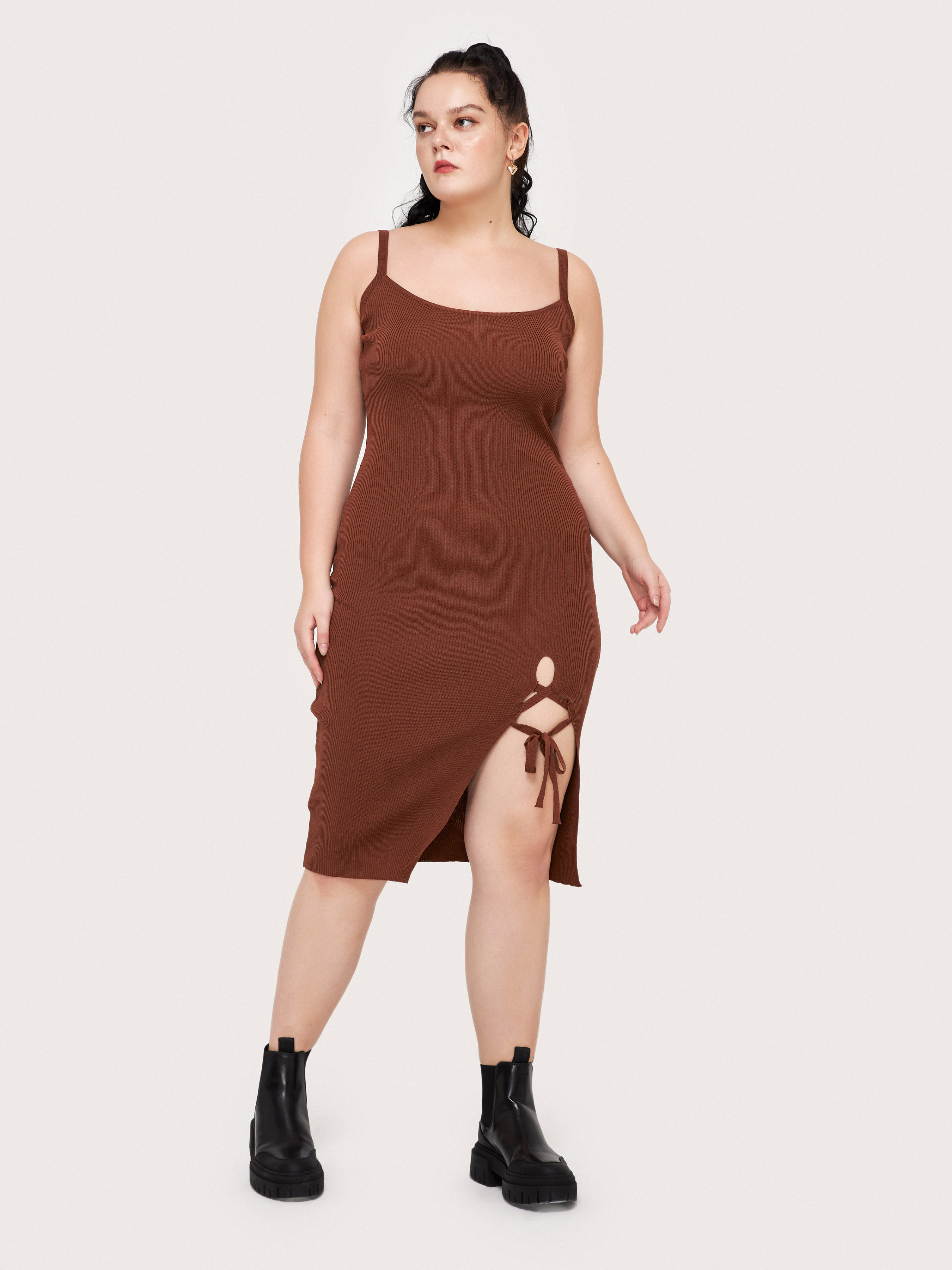 Knit Curveandplus Slit Bodycon Dress Cider 7456