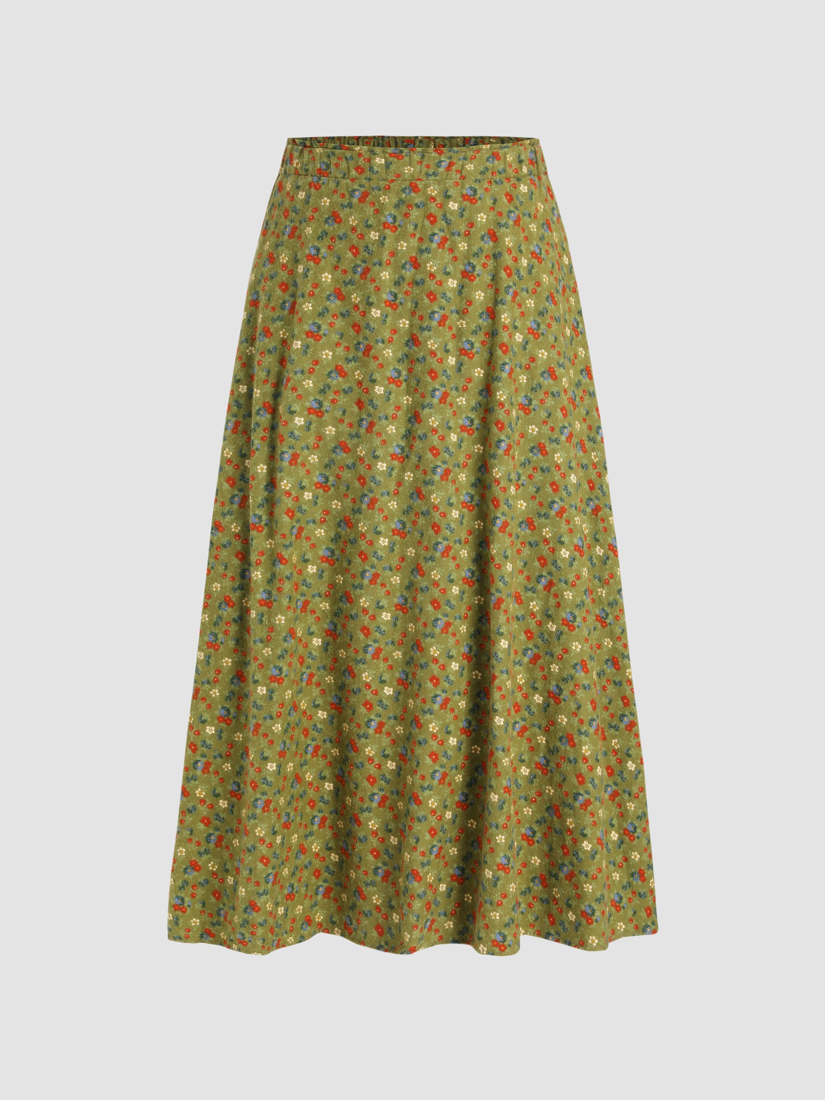 Olive Green Ditsy Midi Skirt Cider