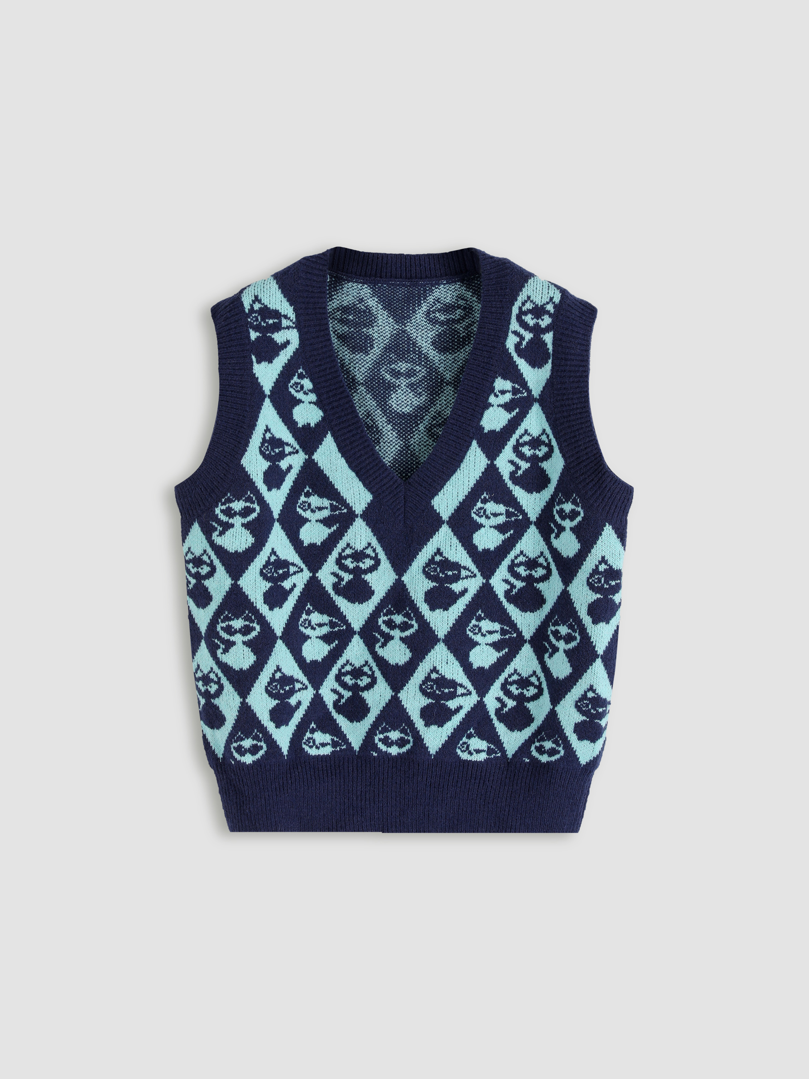 Cat Print Vneck Knitted Vests For Daily Casual