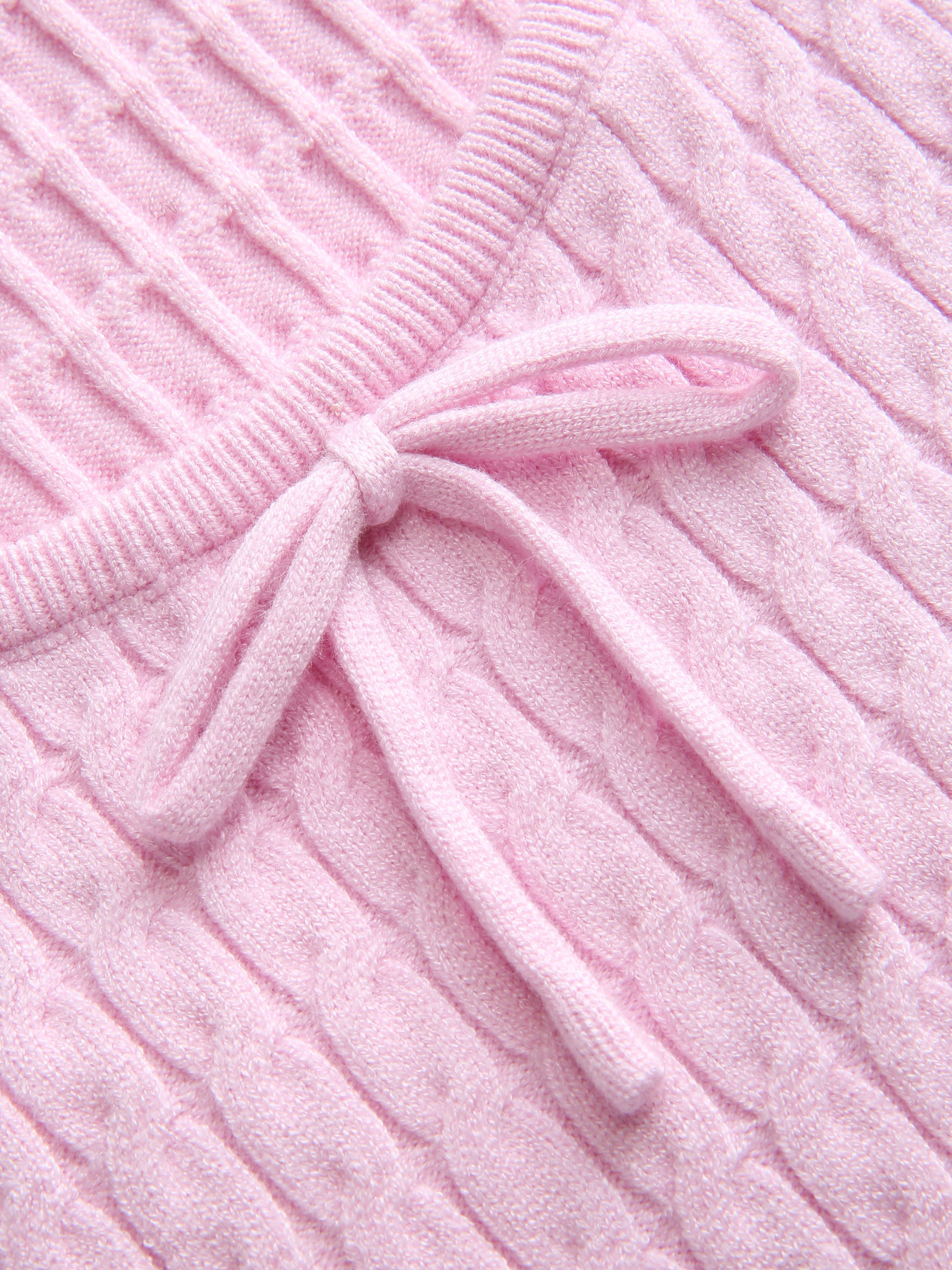andmary Crochet frill knit tops pink
