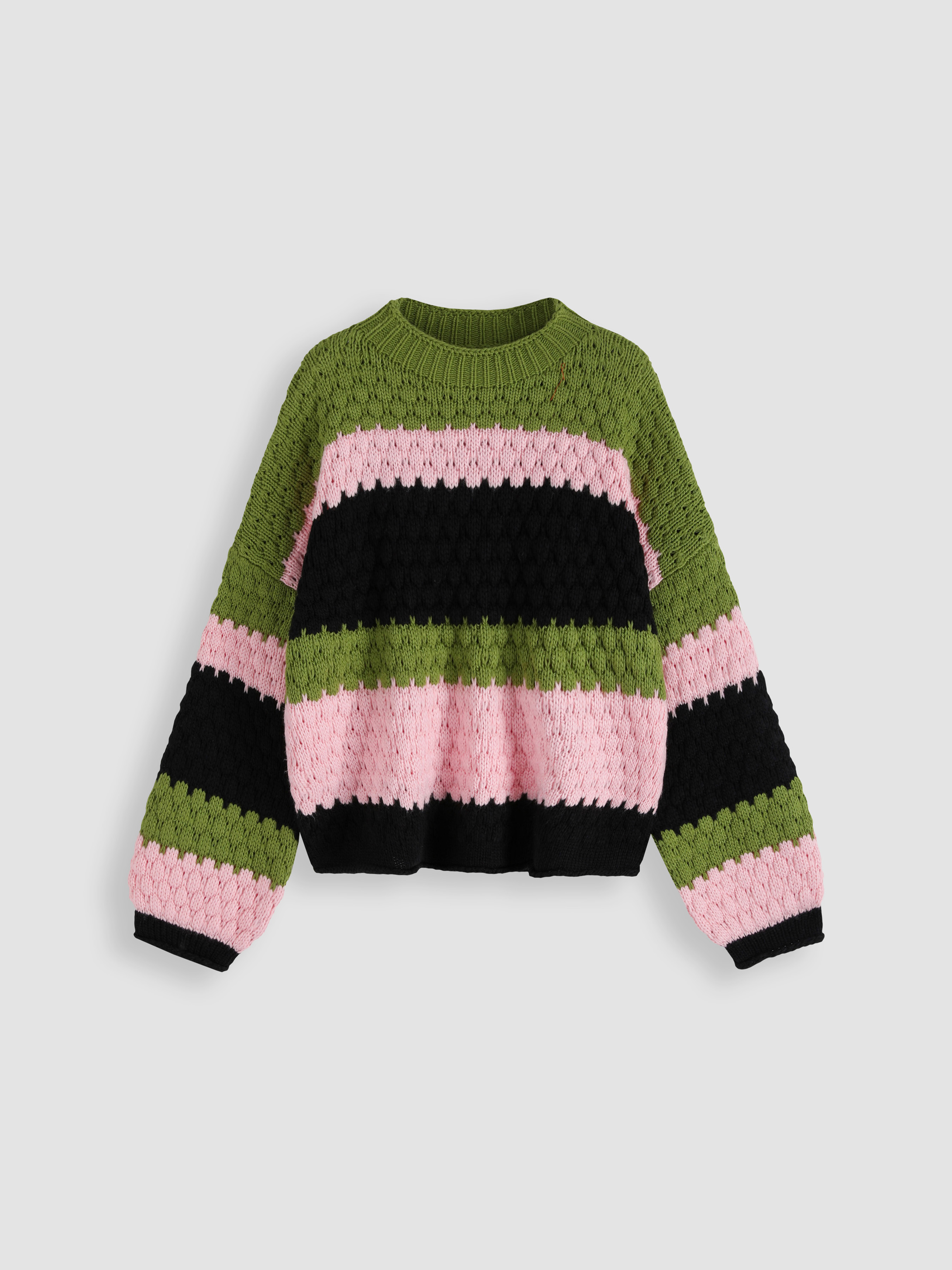 Color Stitching Stripe Knitted Top - Cider