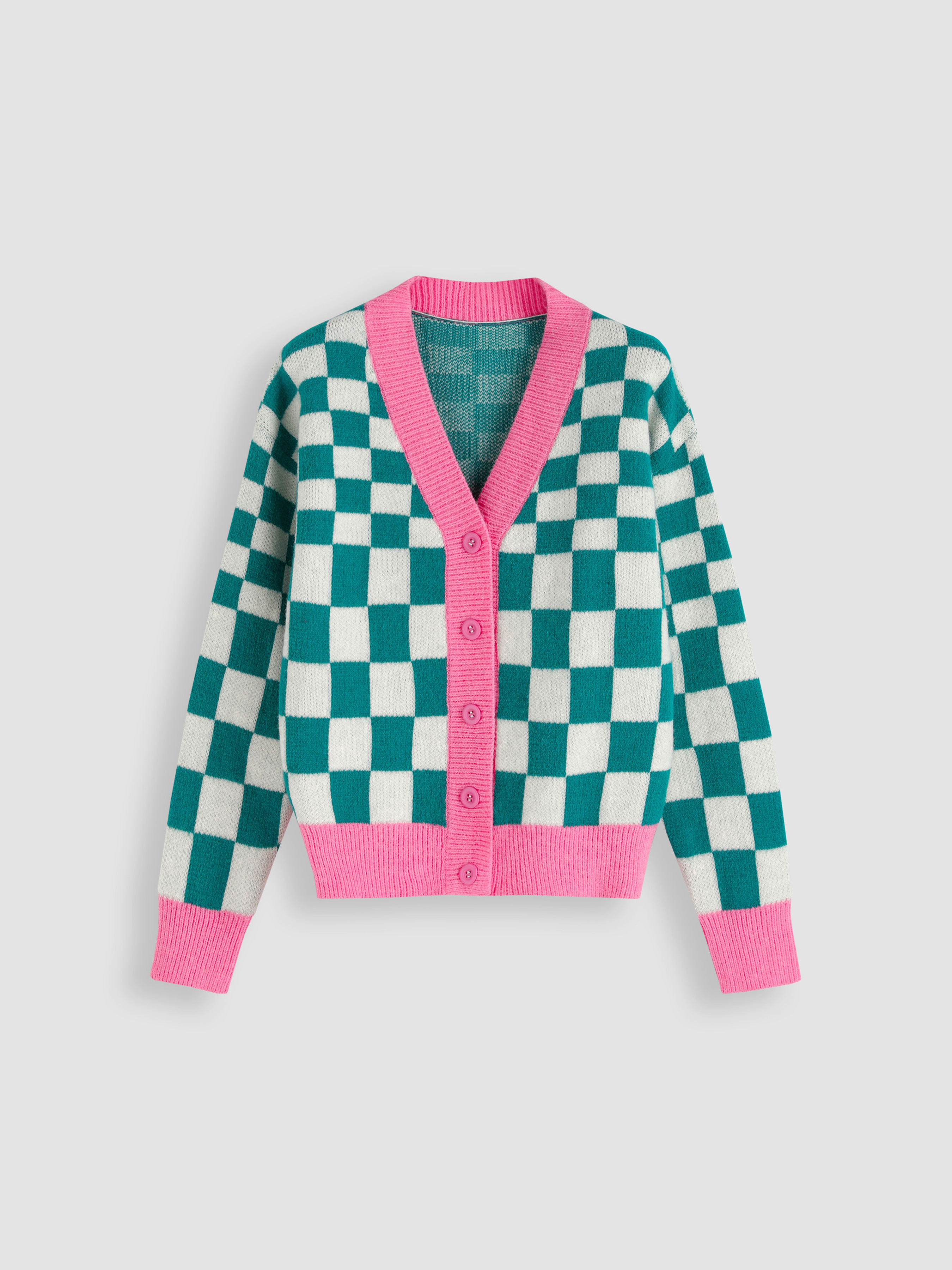 Knit Fabric Checker Board Cardigan For Daily Casual School