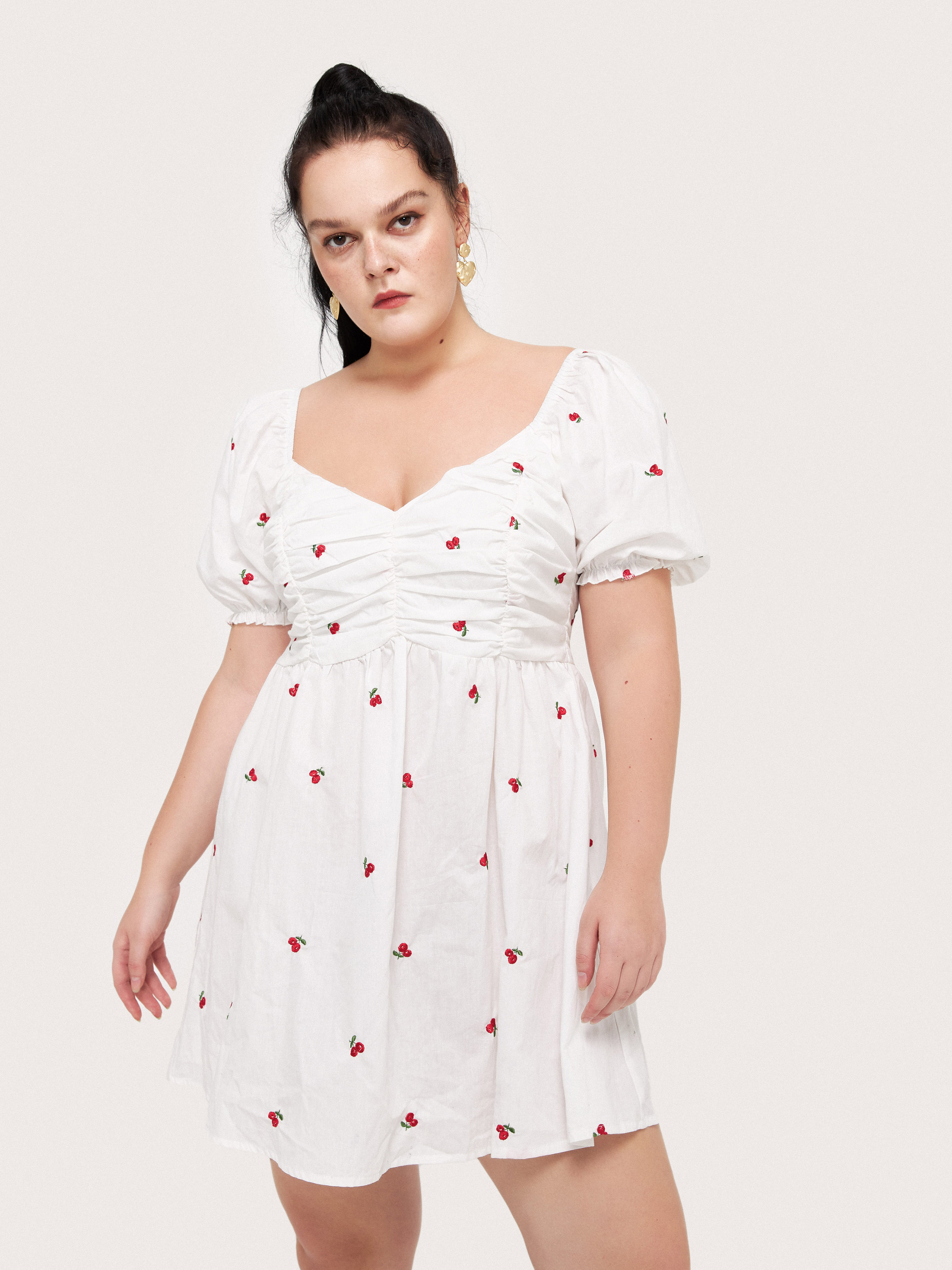 Curve&Plus Cherry Embroidery Mini Dress Cider