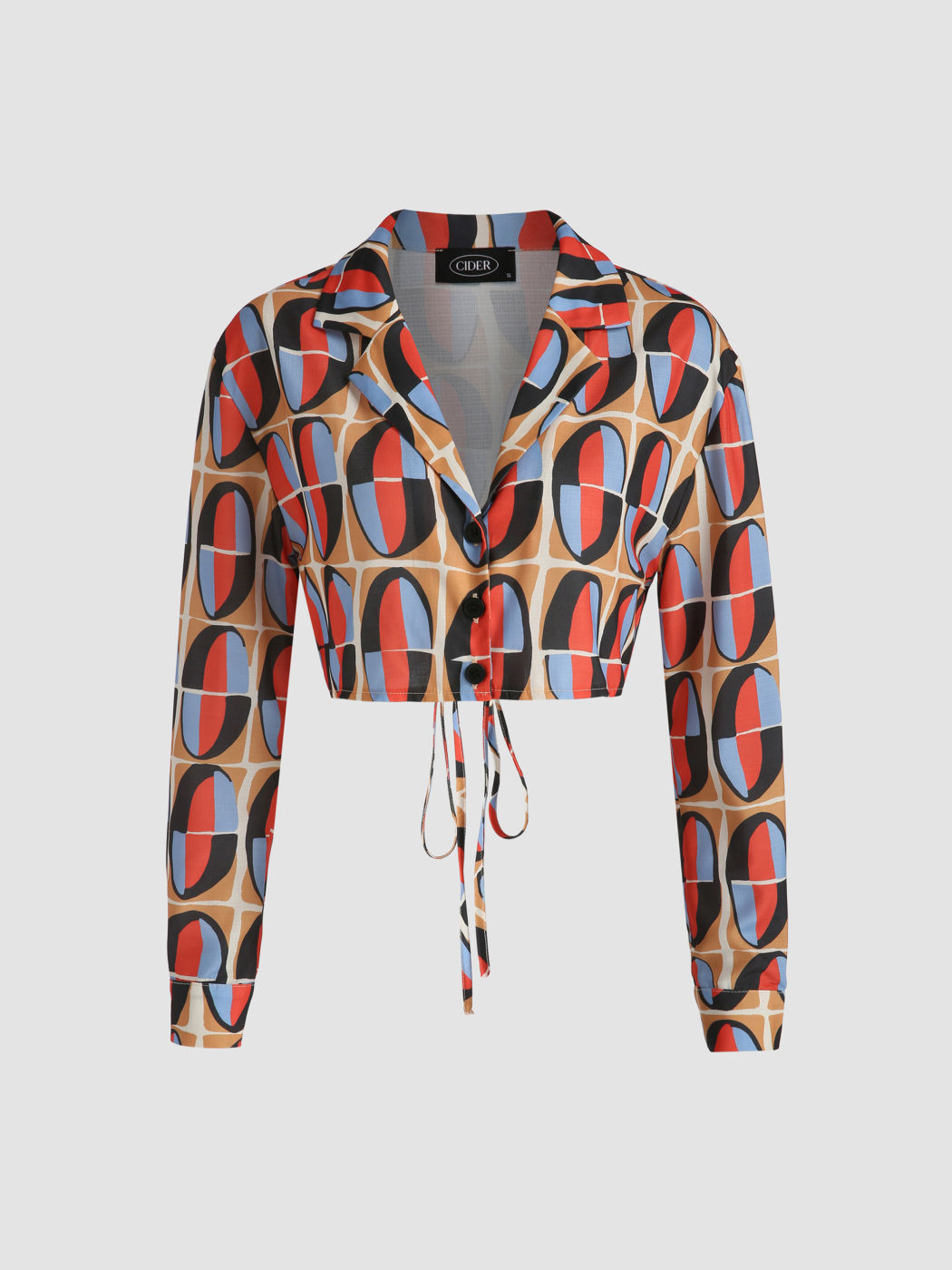 80s Love Patterned Long Sleeve Blouse