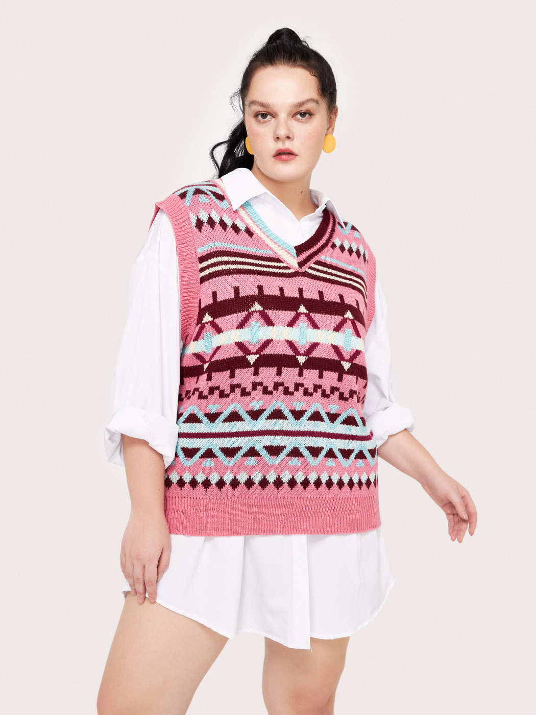 Curve&Plus Rétro Losange Gilet en Maille Cider