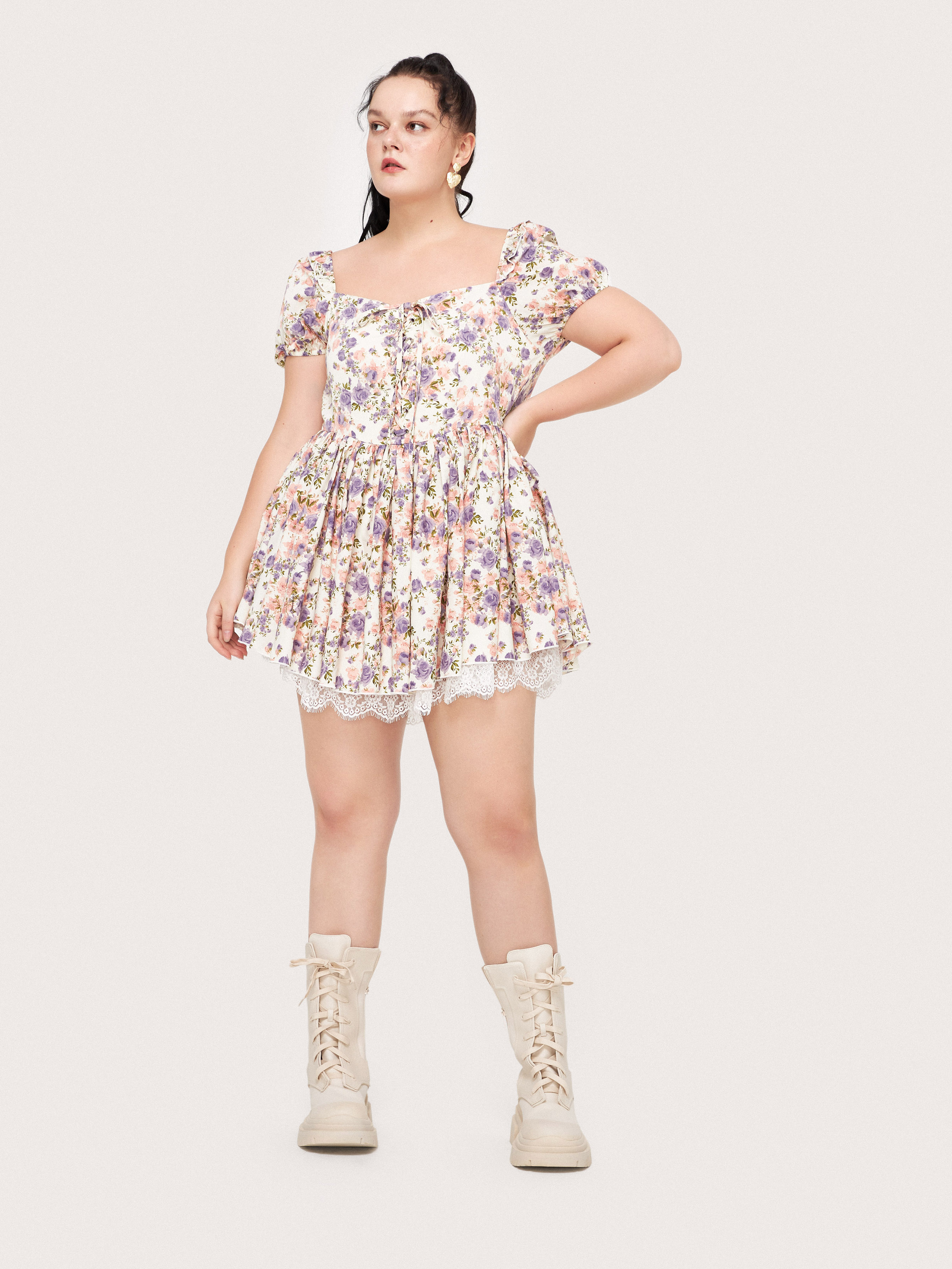floral lace patchwork dress cider Caramel Floral Patchwork Dress – Love, Odette main image 1