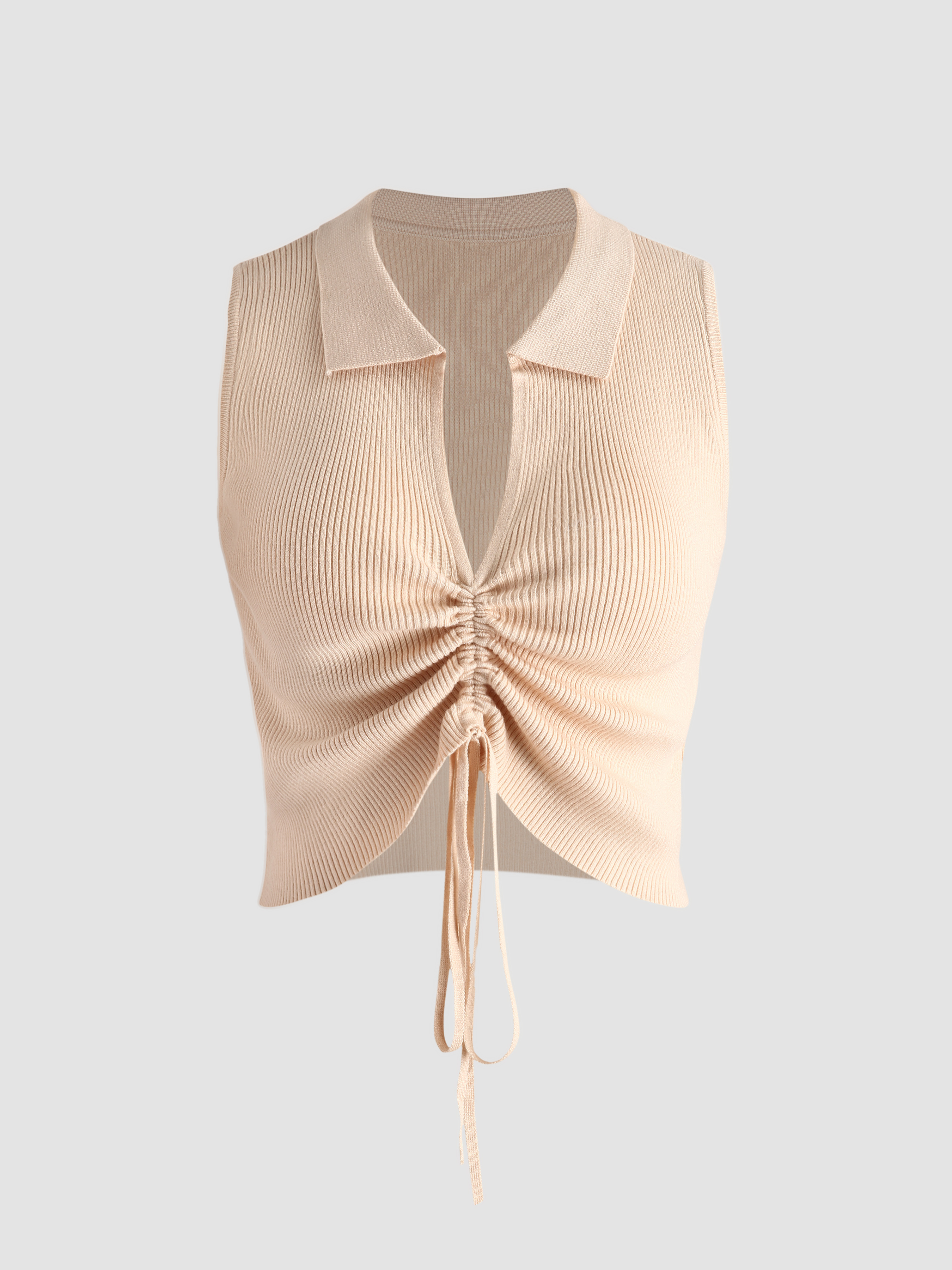 Beige Ruched Knitted Tank Top - Cider