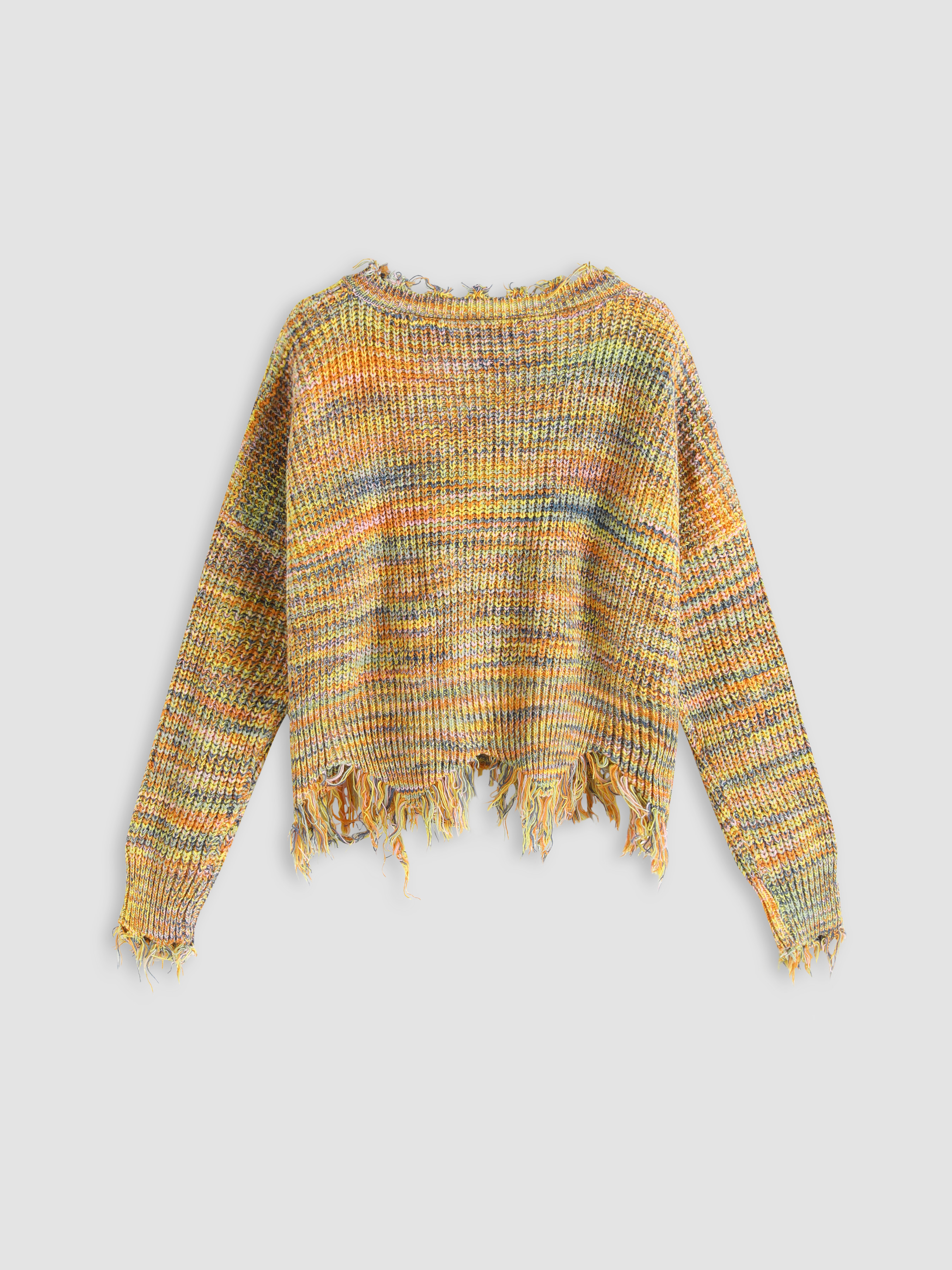 Rainbow Knit Fringe Sweater For Daily Casual