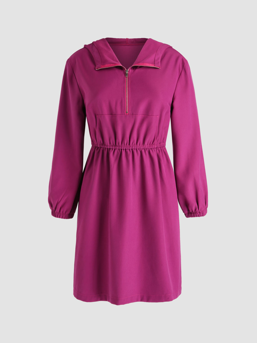 Purple Zipper Up Midi Dress For Daily Casual