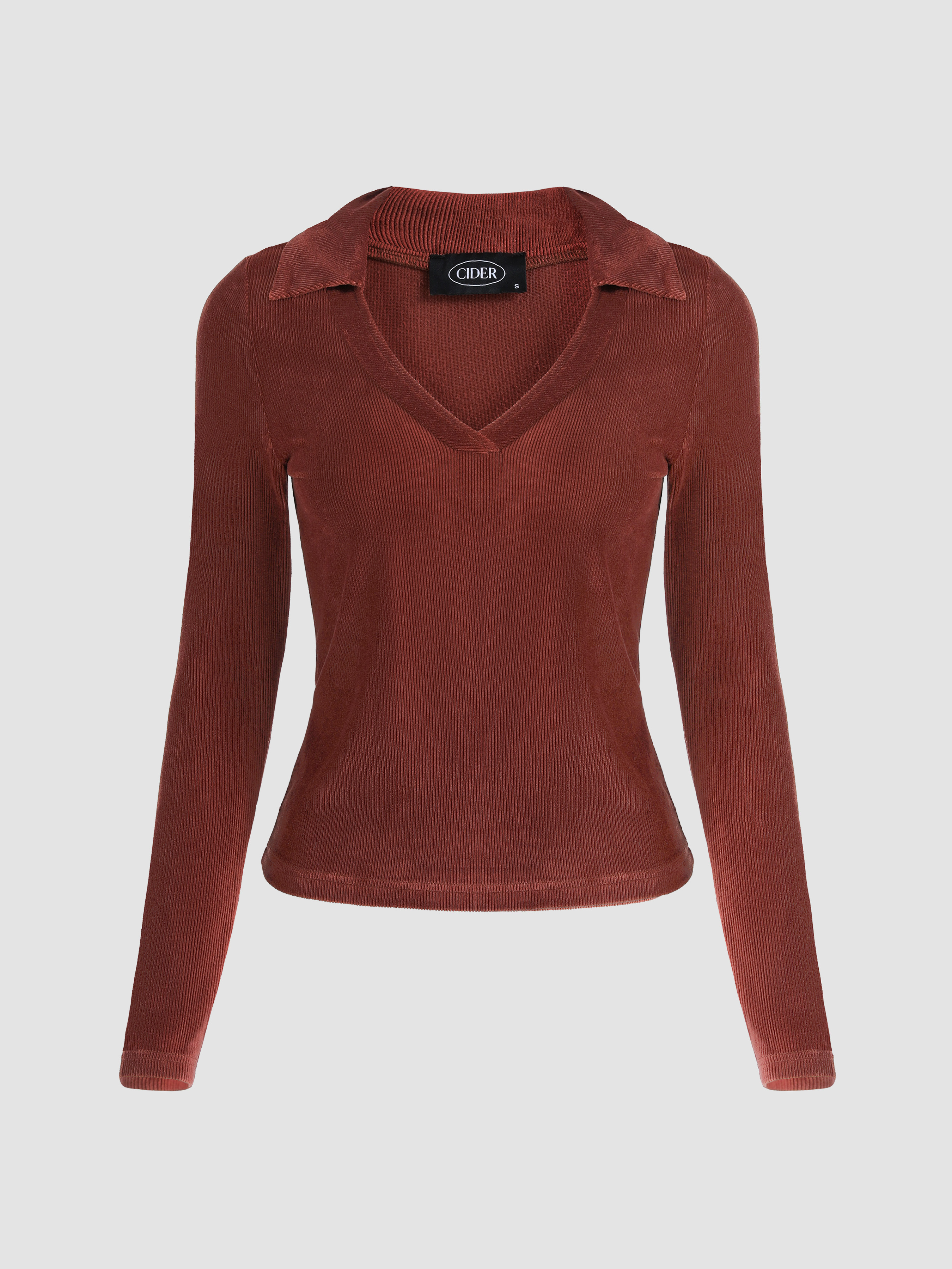 Brown Solid Long Sleeve Top