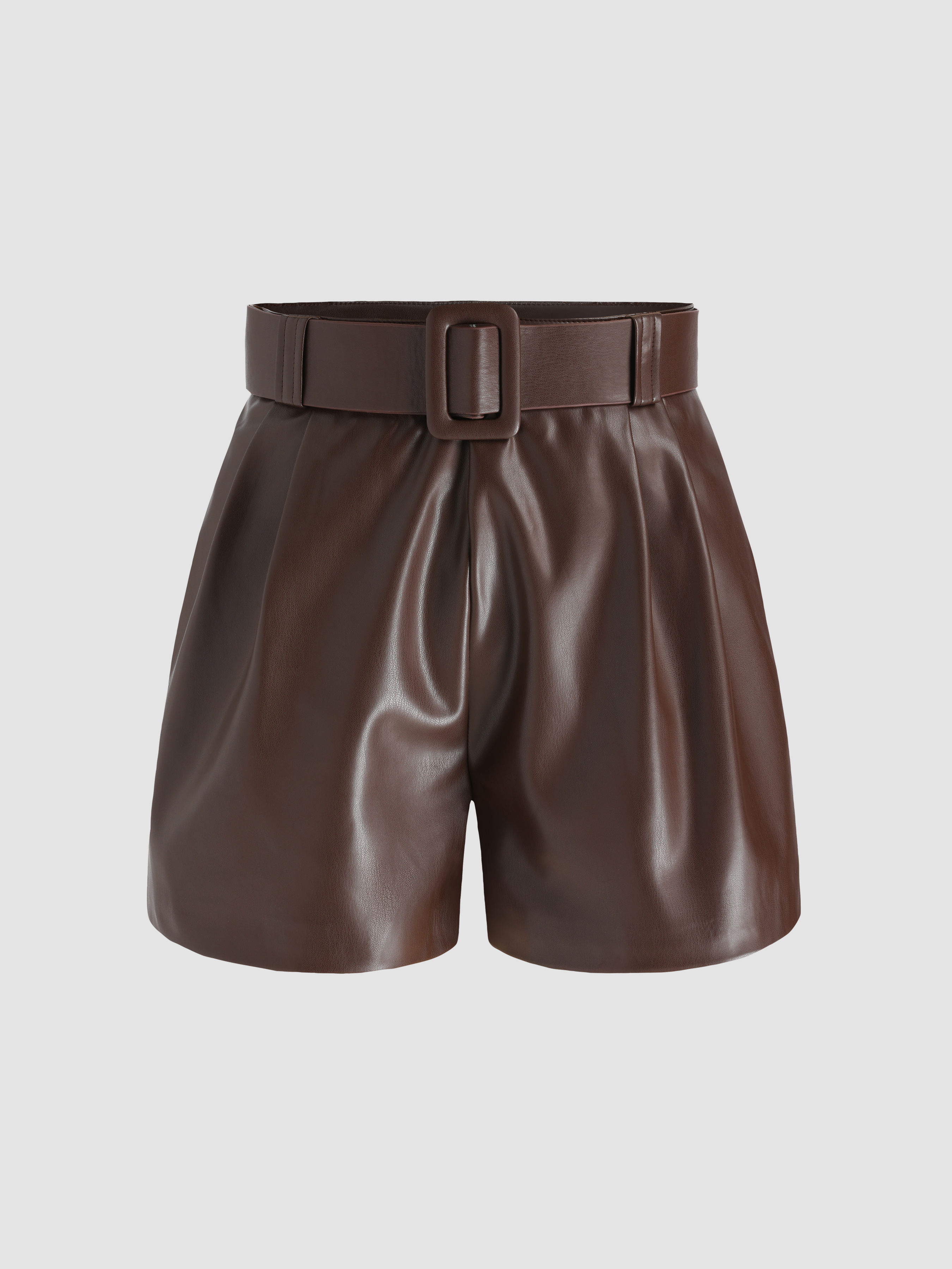 Faux Leather Shorts - Light brown - Ladies