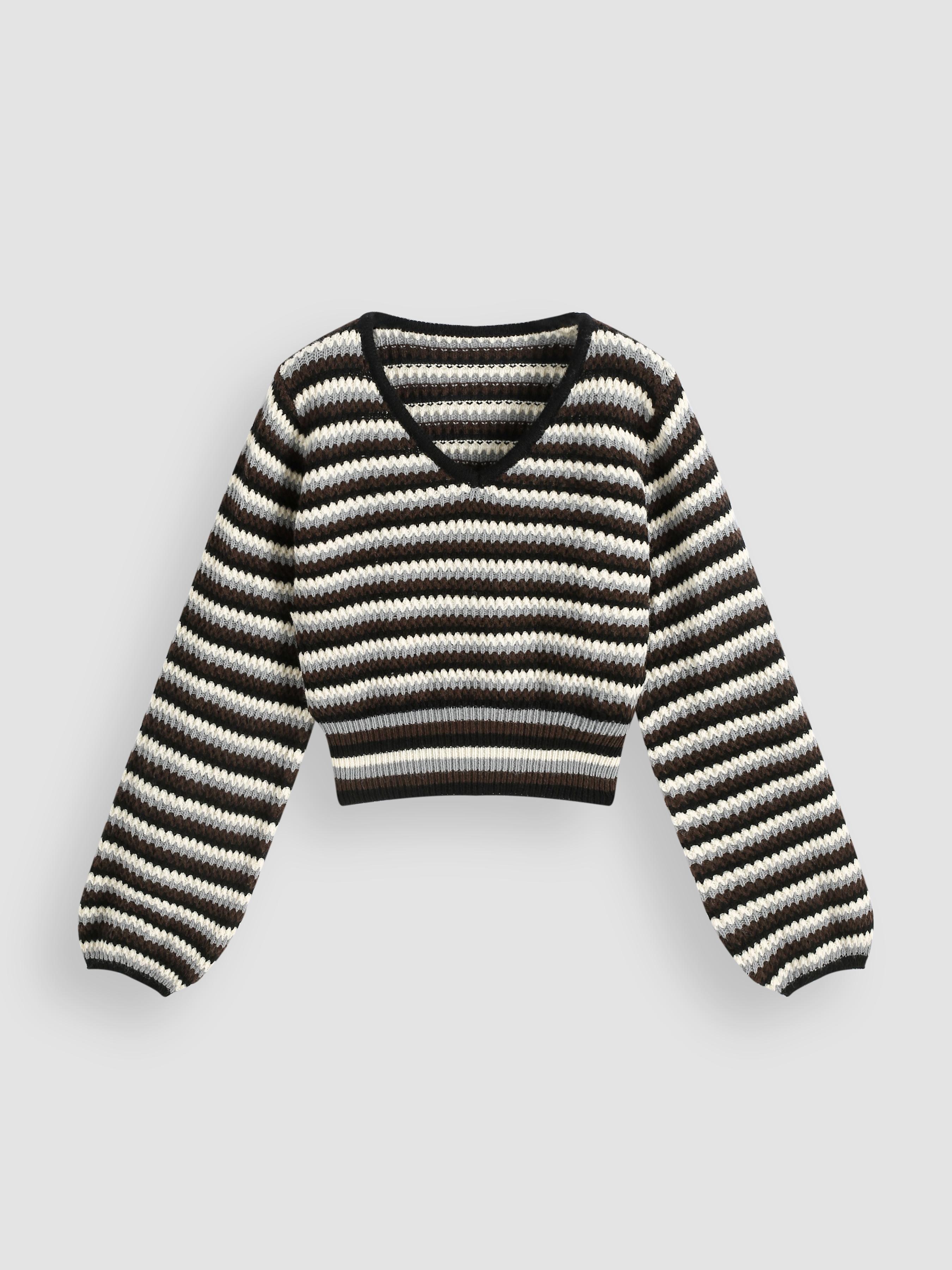 Stripe Pattern Cropped Sweater Cider