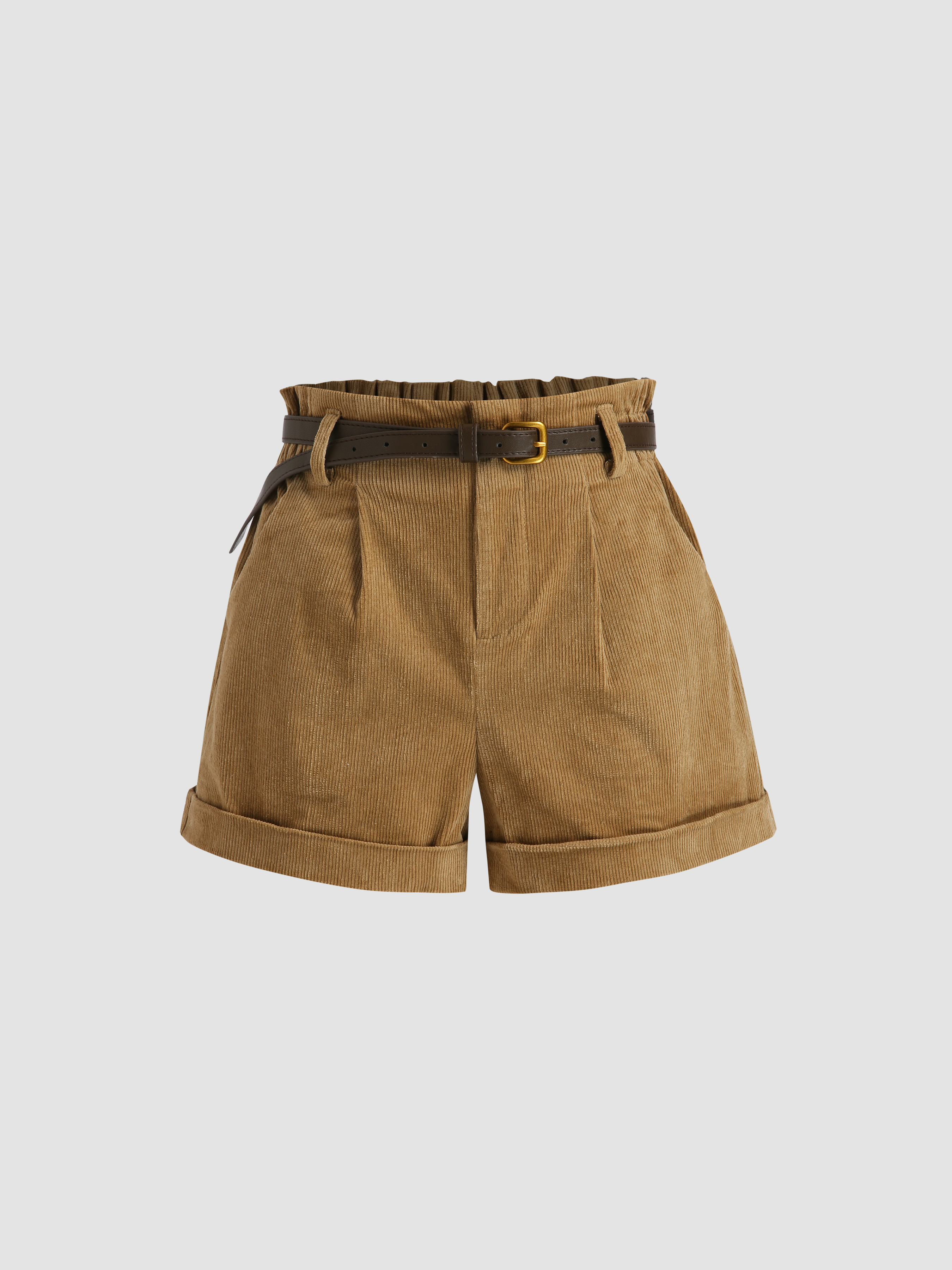 Camel Corduroy Mini Shorts - Cider