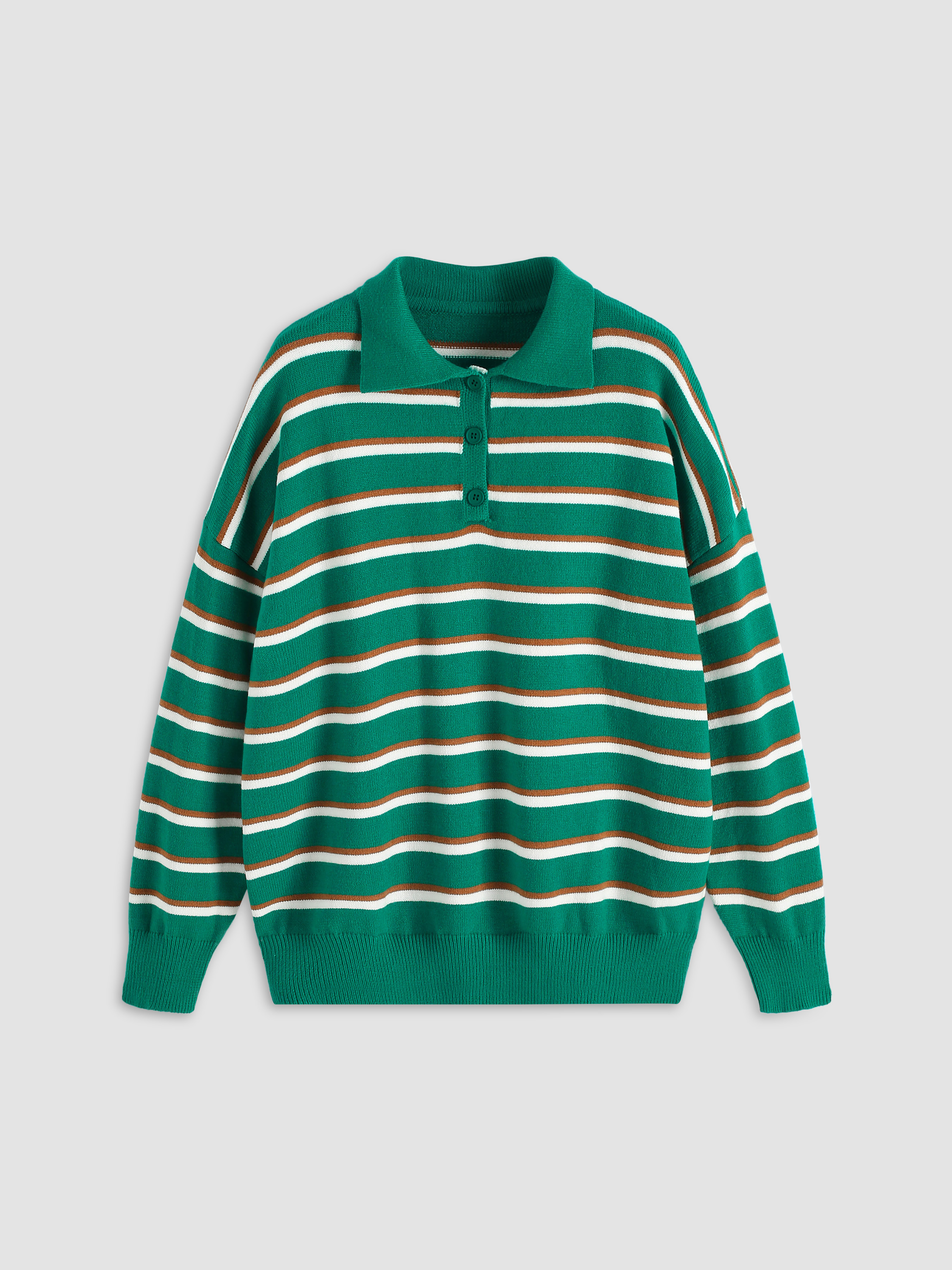 Green Striped Polo Sweater Cider