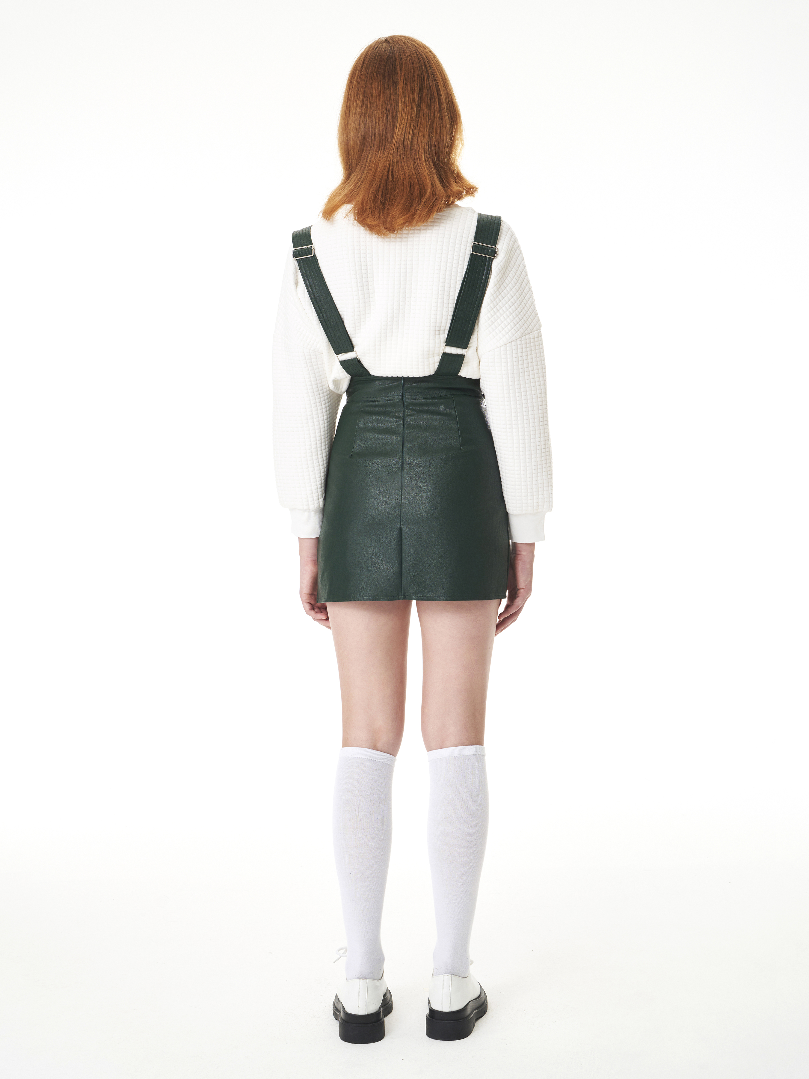Retro Faux Leather Overall Dress - Cider