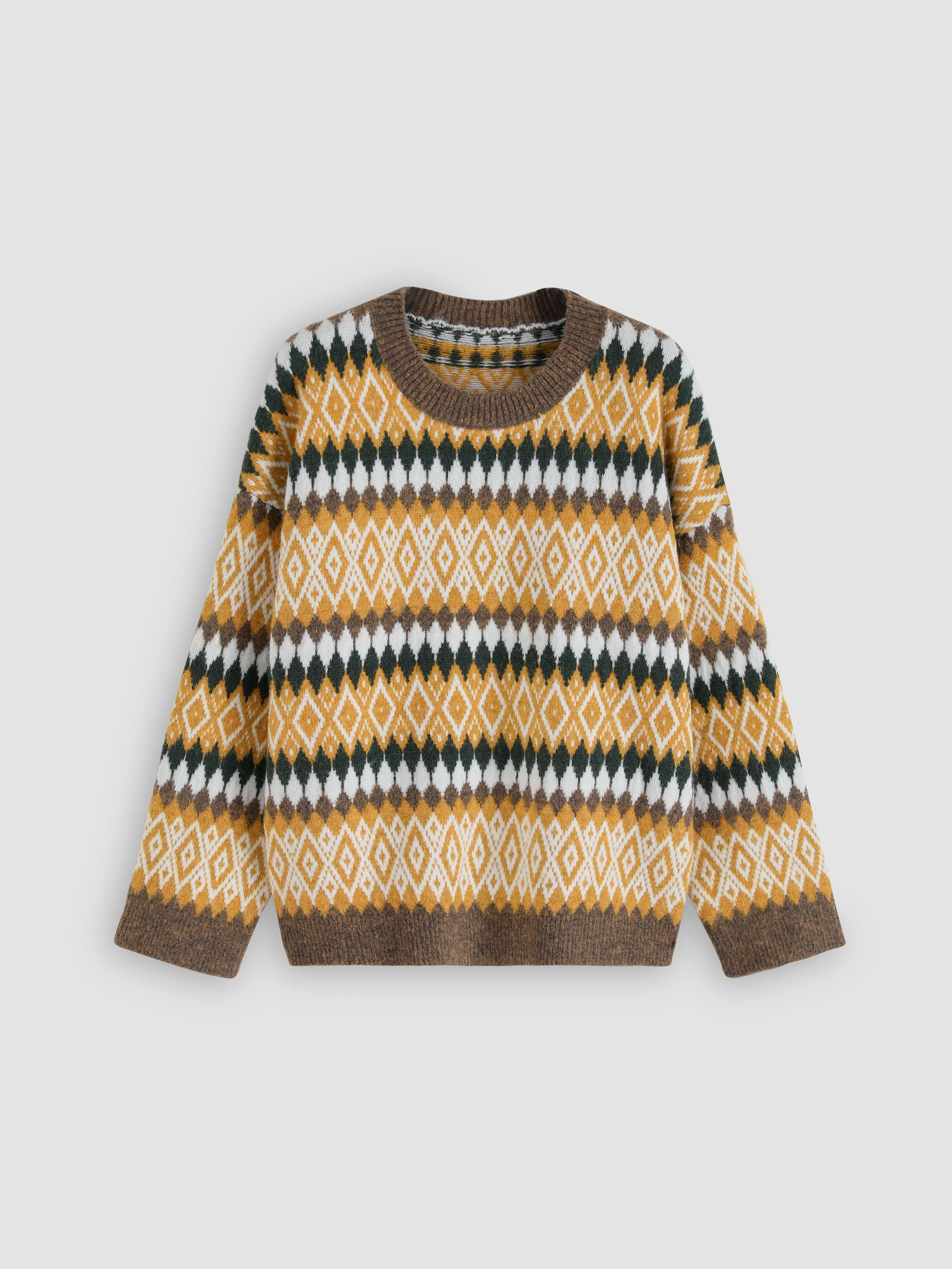 Vintage Argyle Print Sweater - Cider